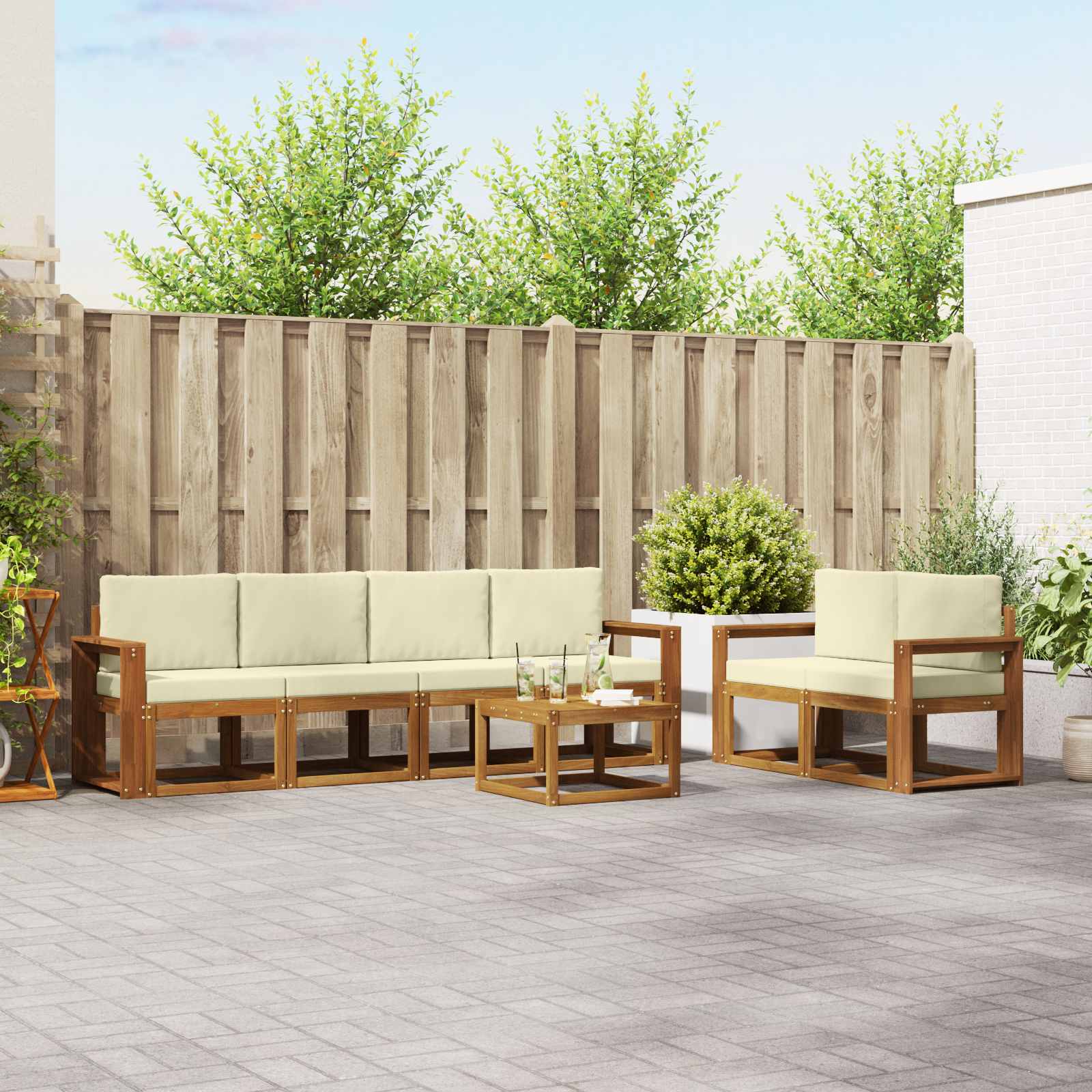 Outdoor-Sofagarnitur 7 stk. Natur und Creme