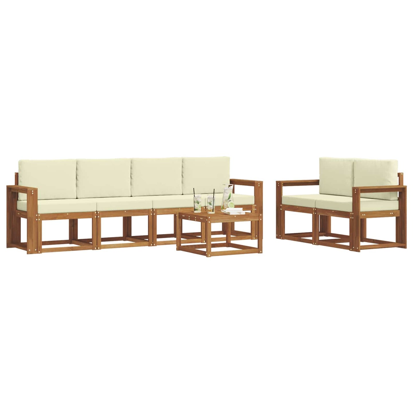 Outdoor-Sofagarnitur 7 stk. Natur und Creme