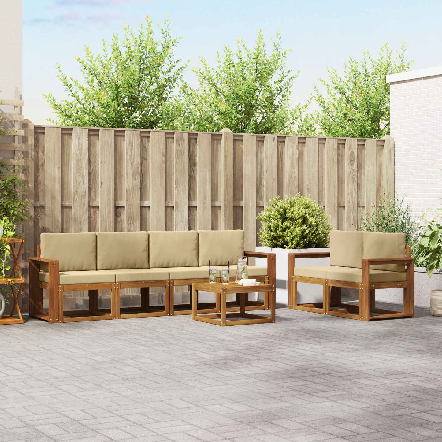 Outdoor-Sofagarnitur 7 stk. Natur und Beige