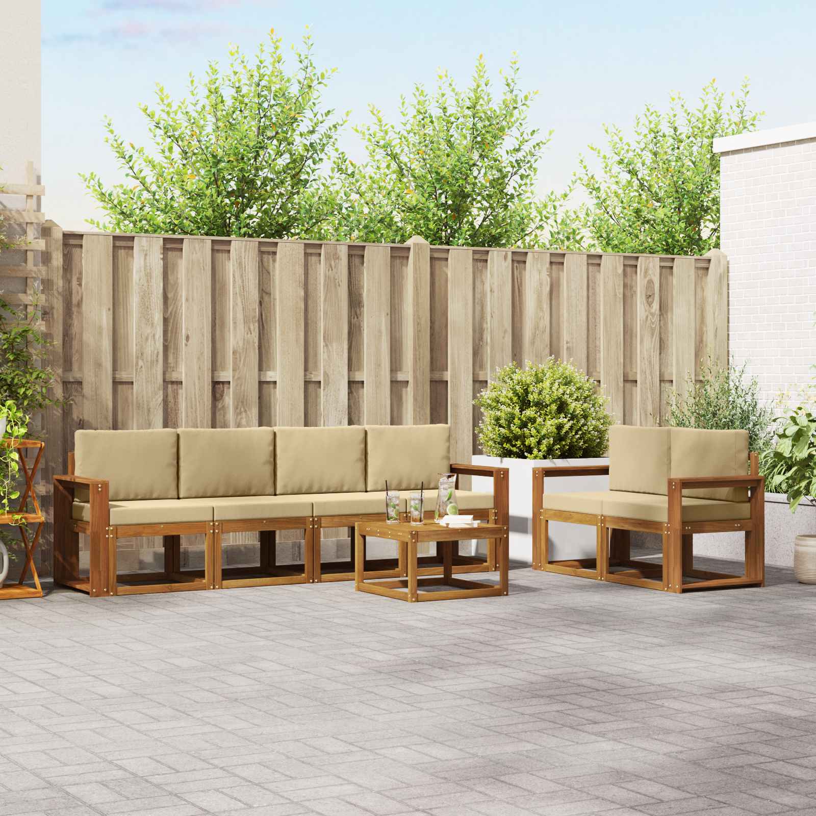 Outdoor-Sofagarnitur 7 stk. Natur und Beige