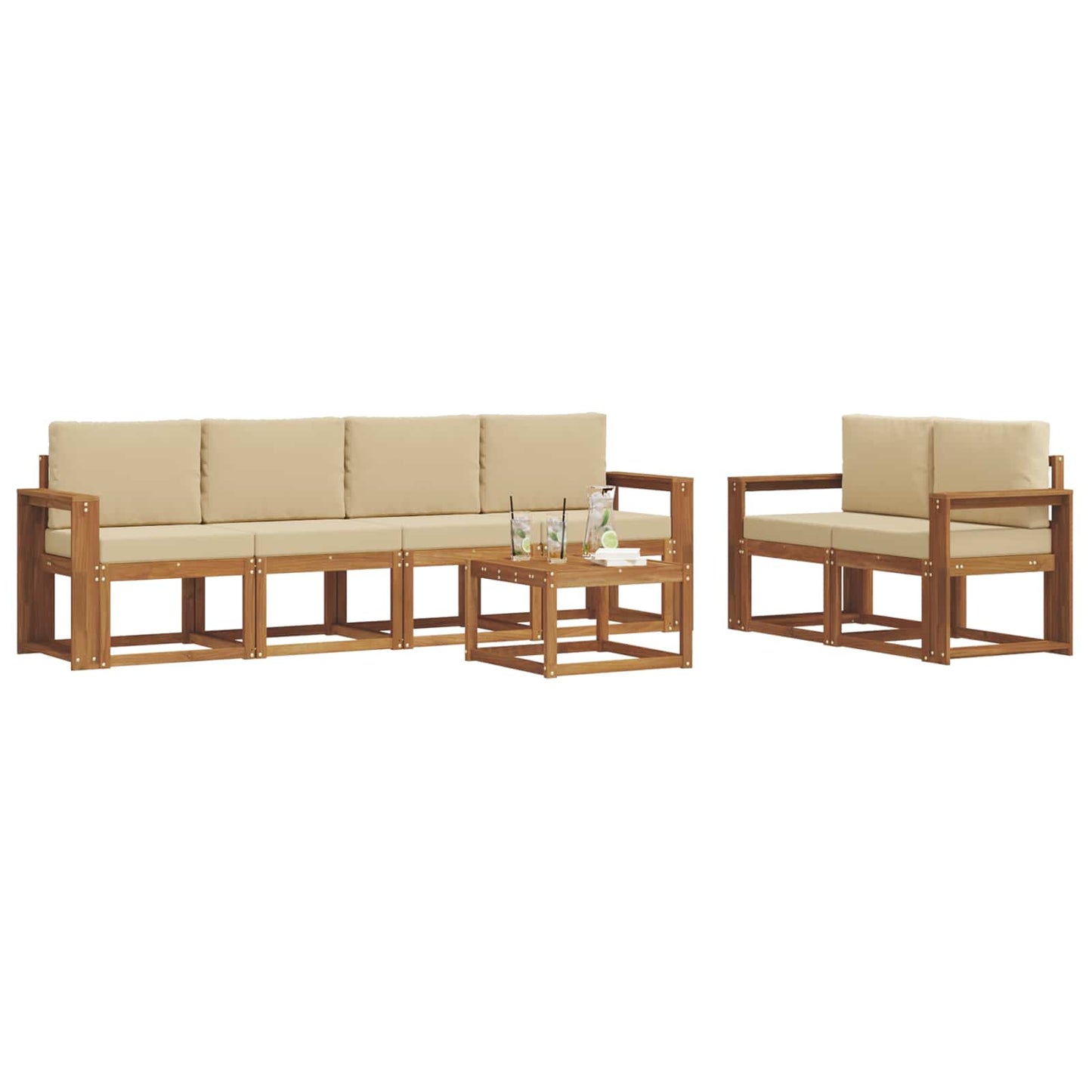 Outdoor-Sofagarnitur 7 stk. Natur und Beige