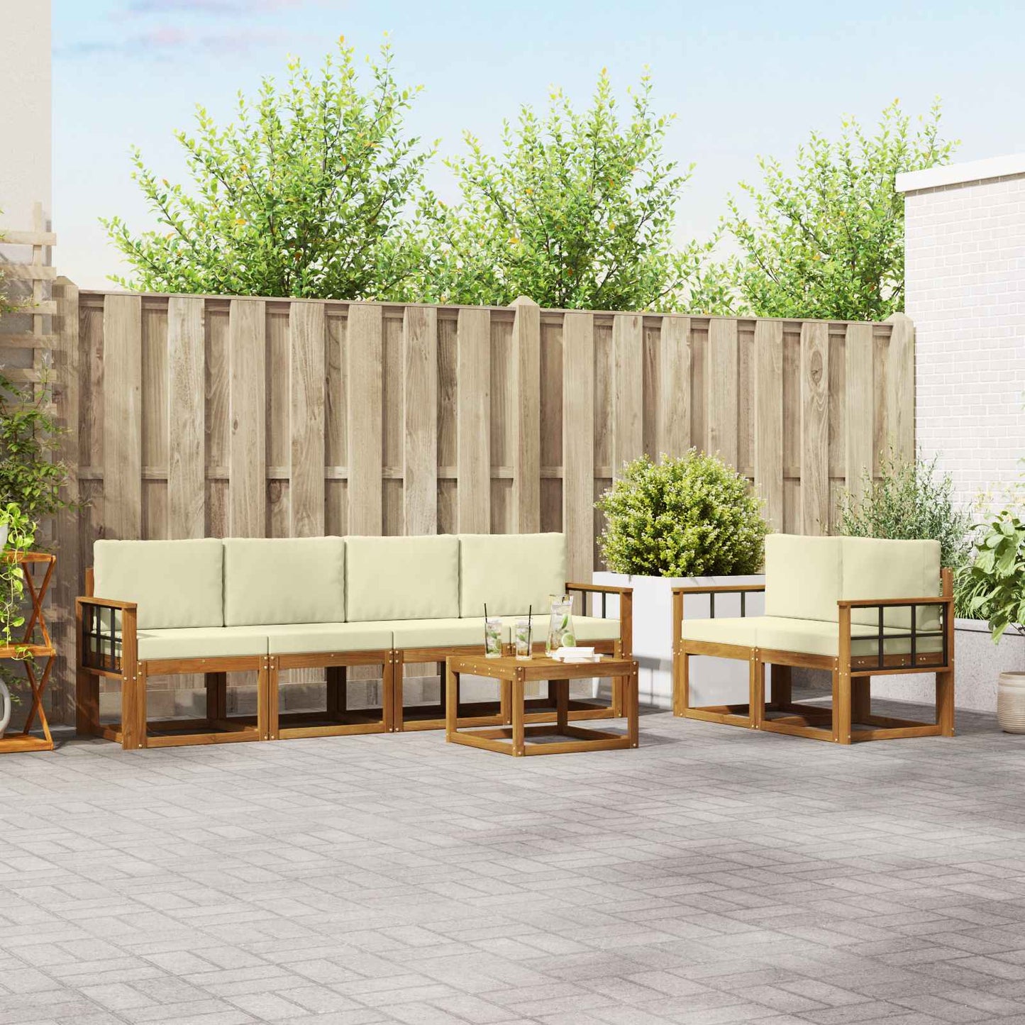 Outdoor-Sofagarnitur 7 stk. Natur und Creme
