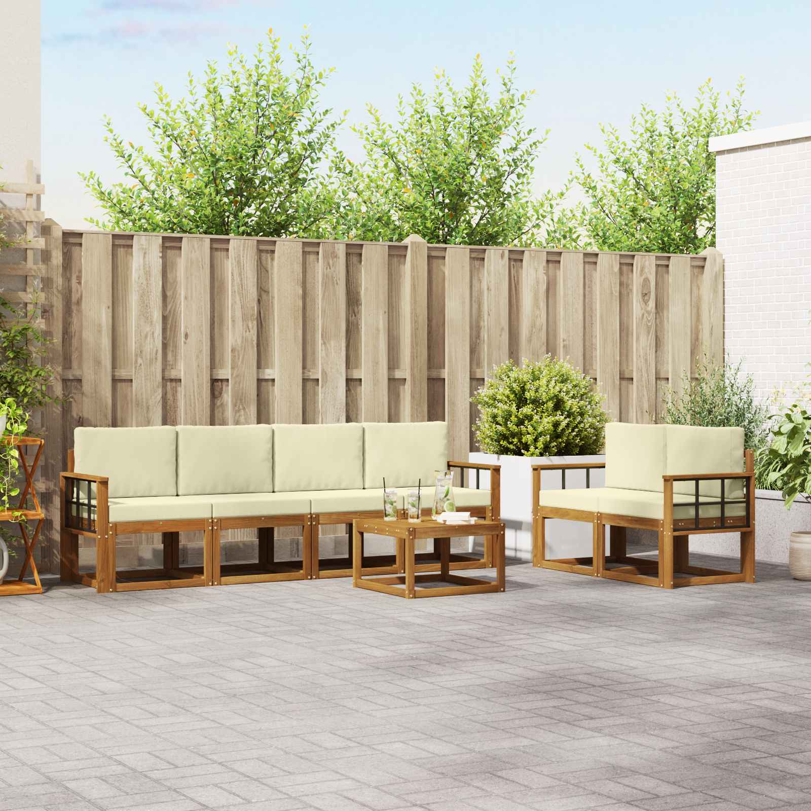 Outdoor-Sofagarnitur 7 stk. Natur und Creme