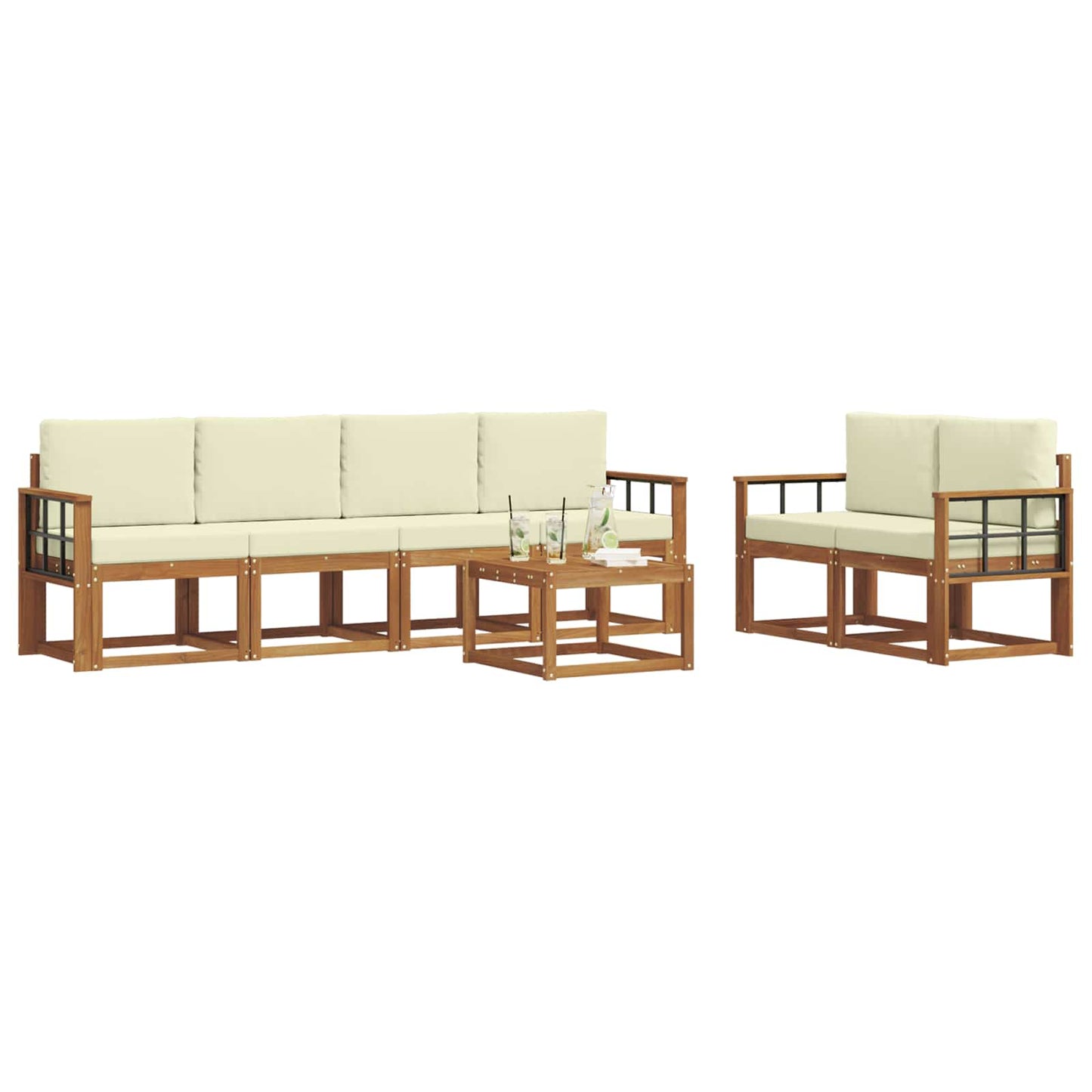Outdoor-Sofagarnitur 7 stk. Natur und Creme