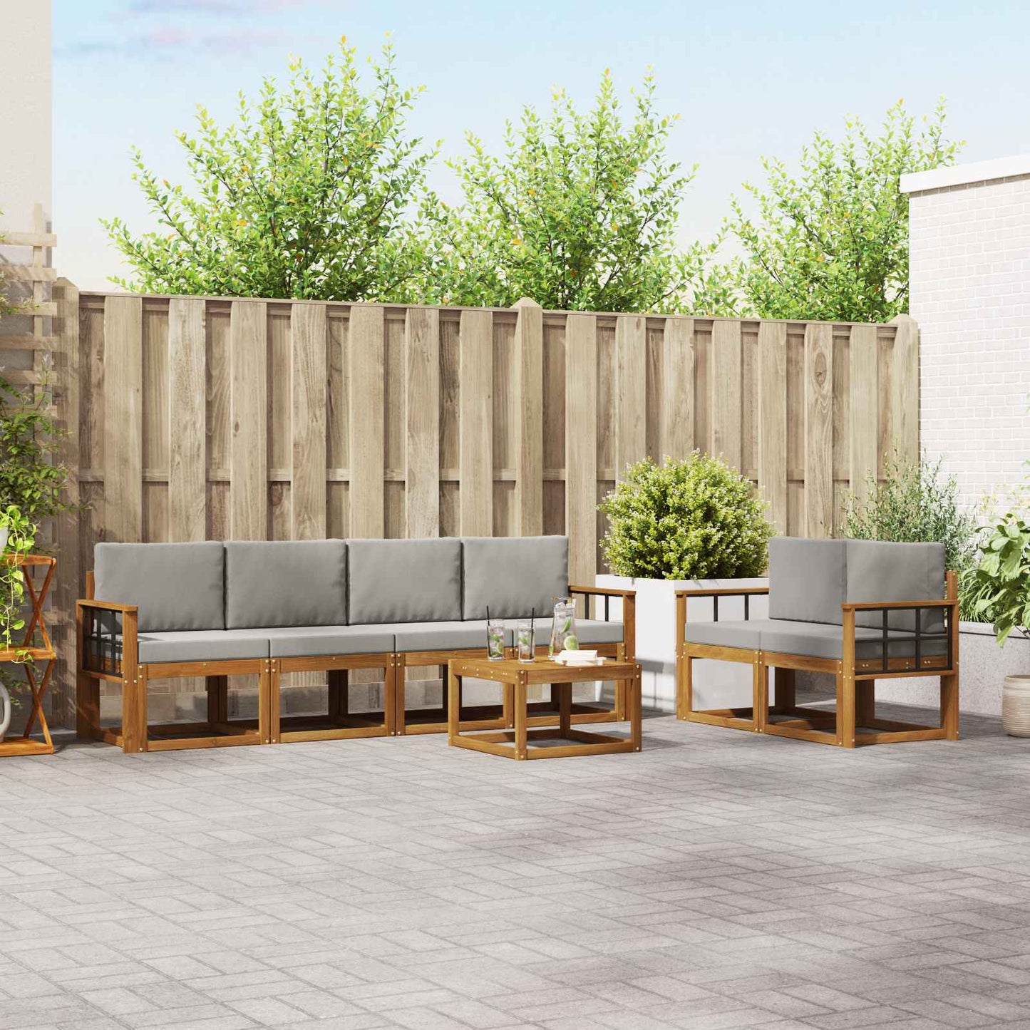 Outdoor-Sofagarnitur mit Kissen 7 pcs Natürlich und Hellgrau