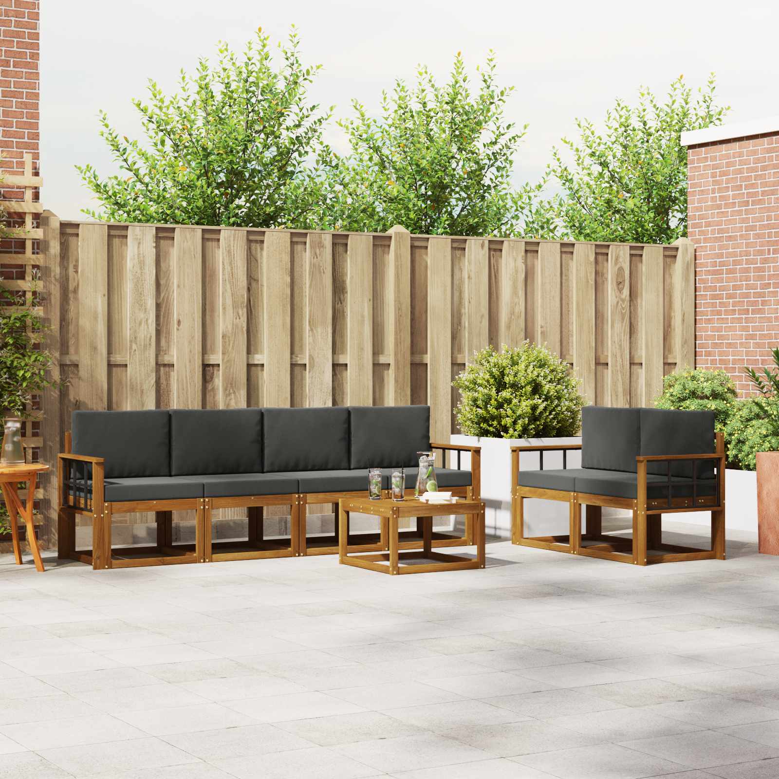Outdoor-Sofagarnitur 7 stk. Natur und Anthrazit