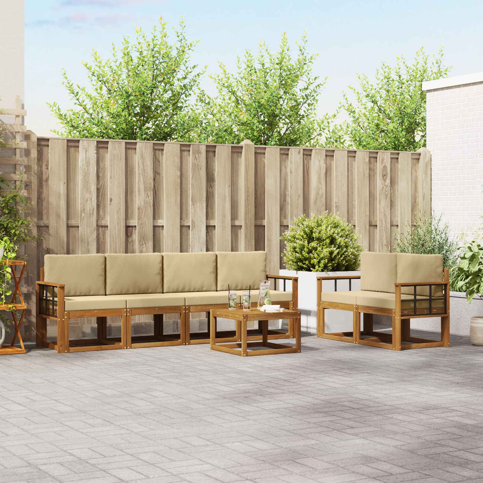 Outdoor-Sofagarnitur 7 stk. Natur und Beige