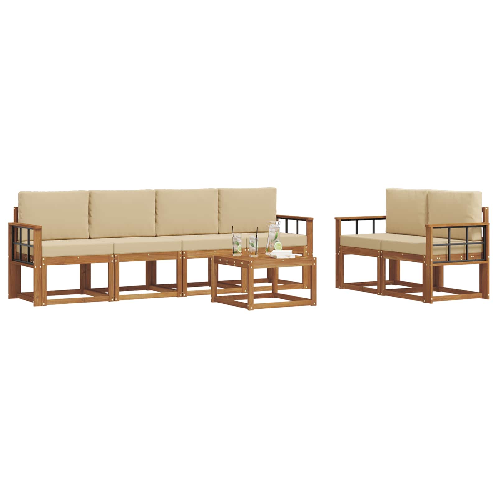 Outdoor-Sofagarnitur 7 stk. Natur und Beige