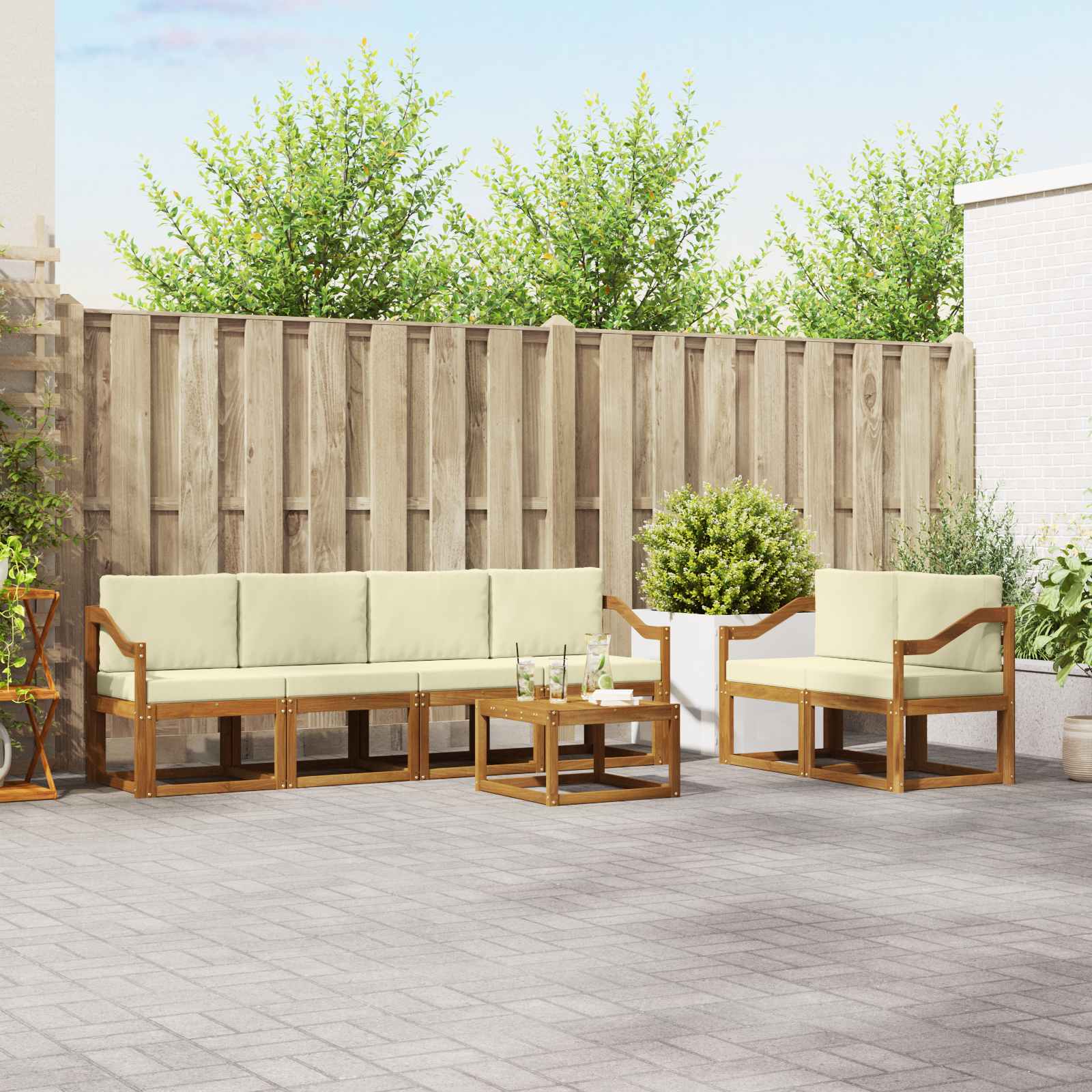 Outdoor-Sofagarnitur mit Kissen 7 pcs Natur und Creme