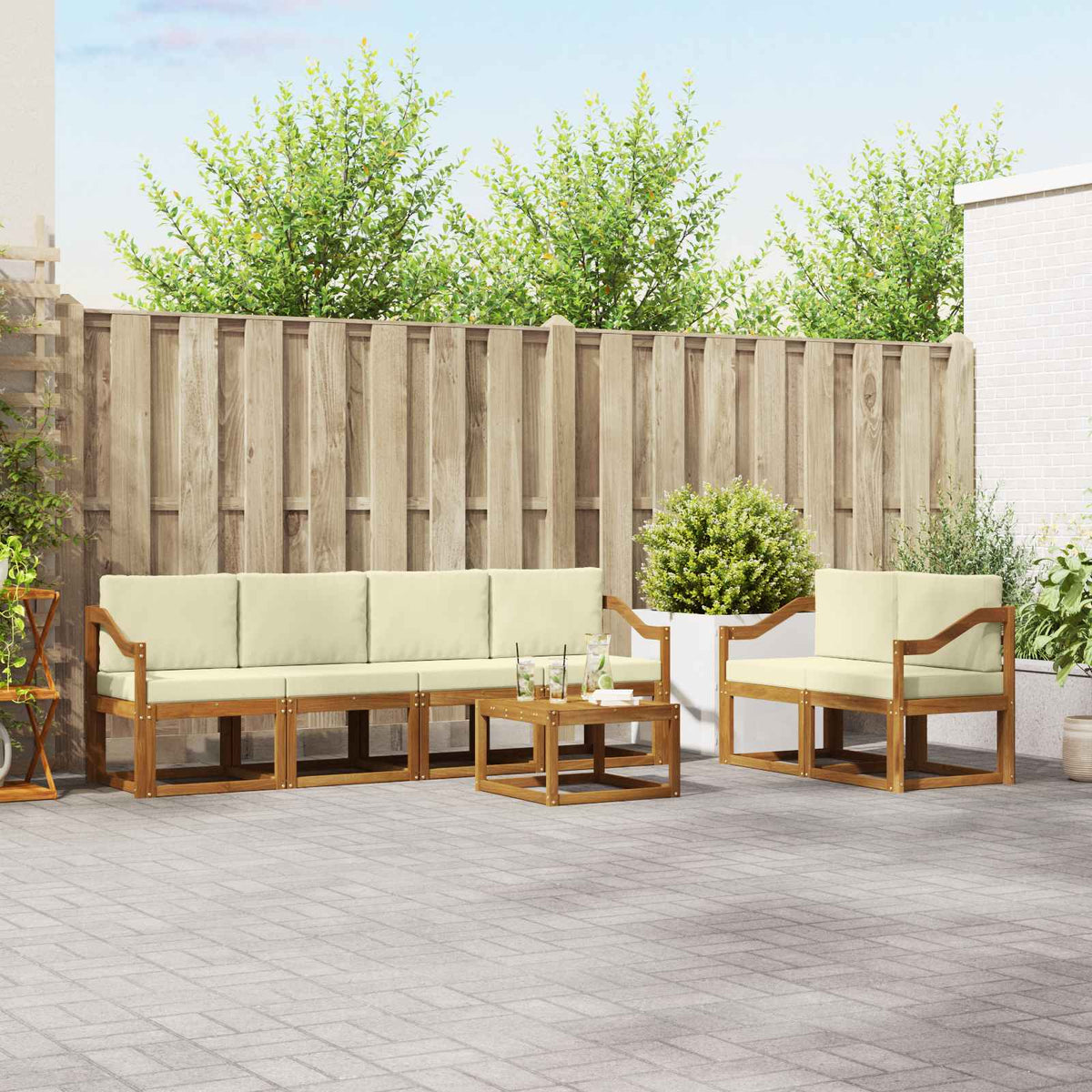 Outdoor-Sofagarnitur 7 stk. Natur und Creme