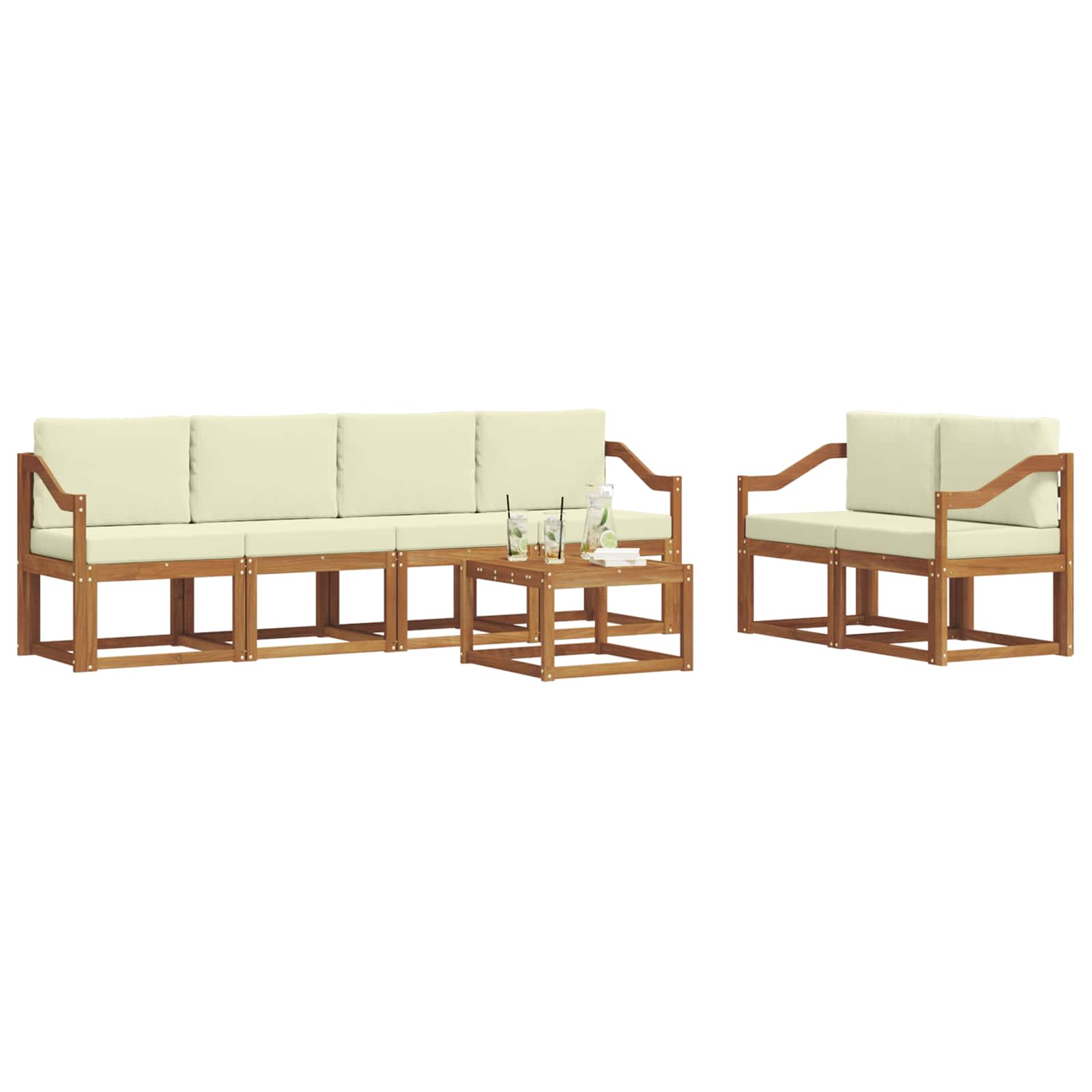 Outdoor-Sofagarnitur mit Kissen 7 pcs Natur und Creme