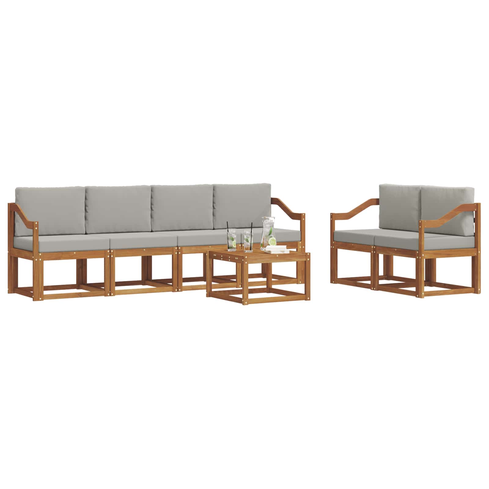 Outdoor-Sofagarnitur mit Kissen 7 pcs Natürlich und Hellgrau