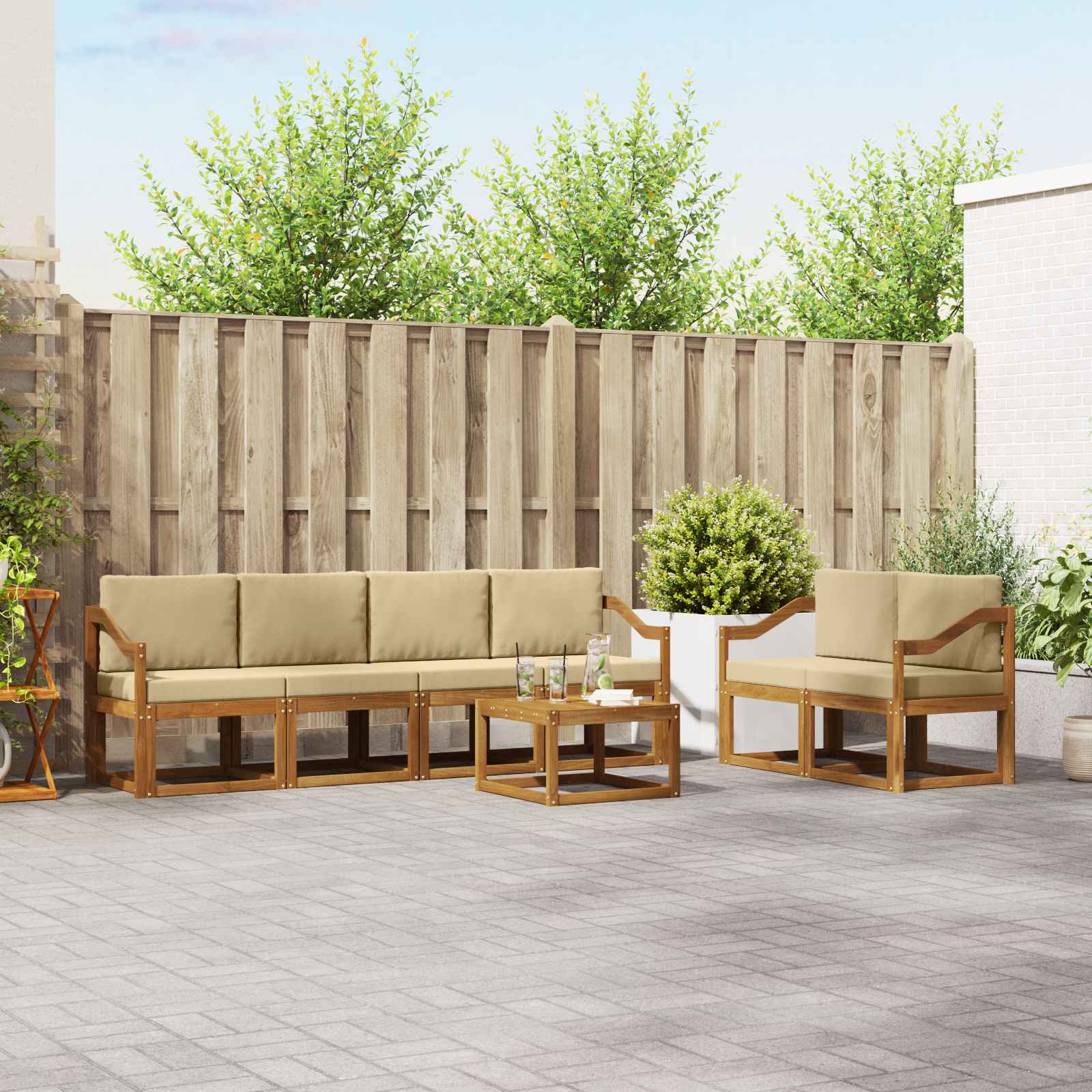 Outdoor-Sofagarnitur 7 stk. Natur und Beige