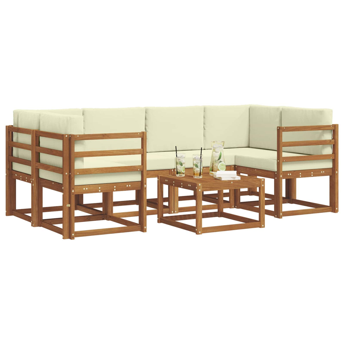 Outdoor-Sofagarnitur 7 stk. Natur und Creme