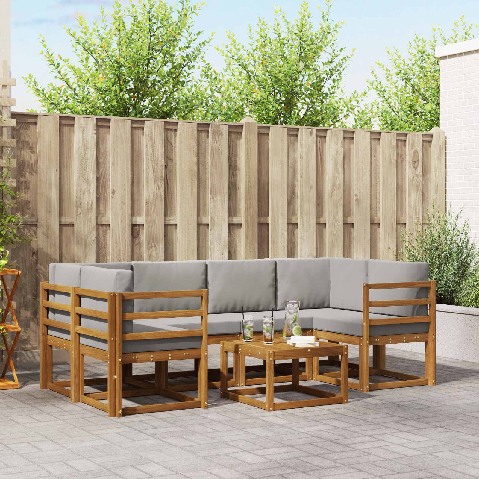 Outdoor-Sofagarnitur mit Kissen 7 pcs Natürlich und Hellgrau
