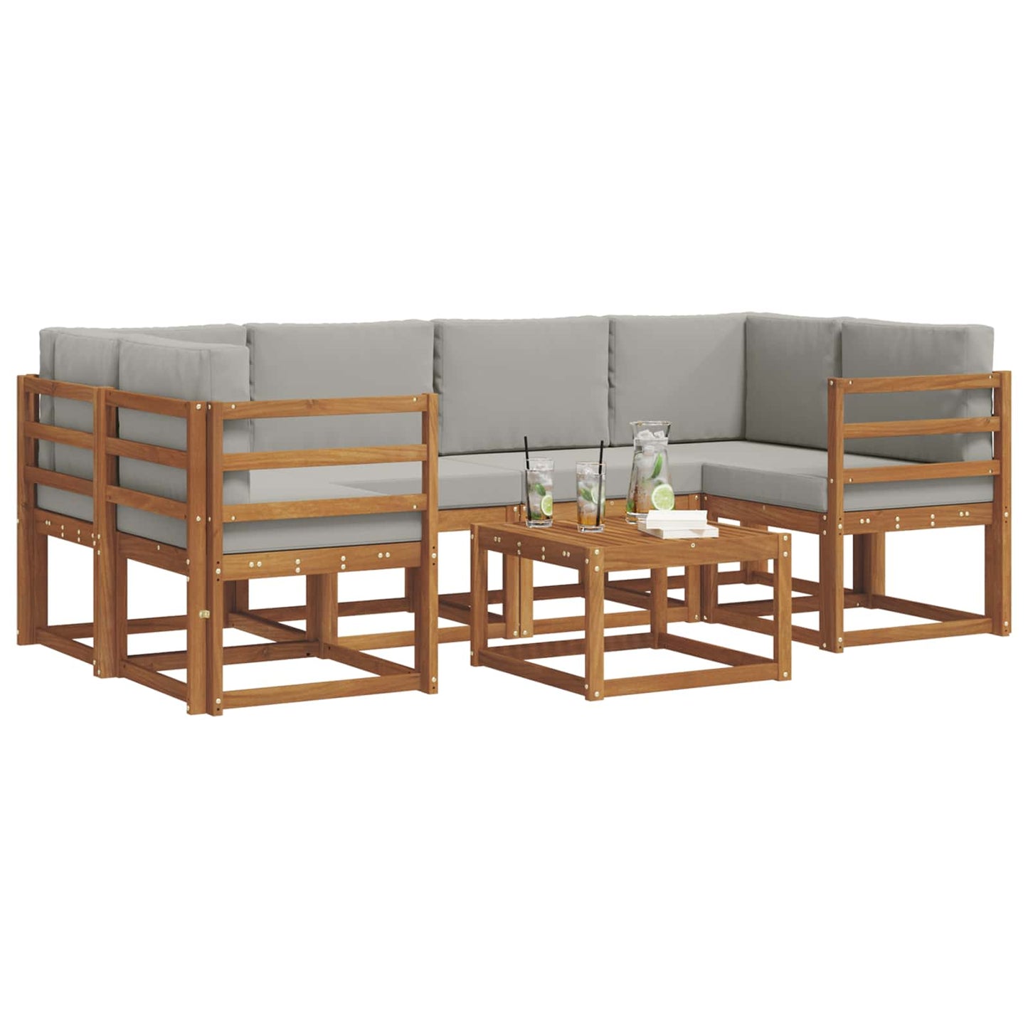 Outdoor-Sofagarnitur mit Kissen 7 pcs Natürlich und Hellgrau