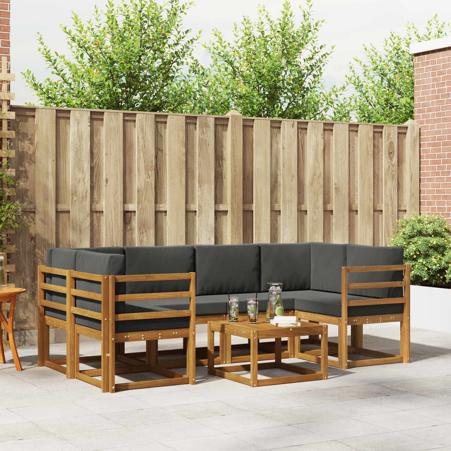 Outdoor-Sofagarnitur 7 stk. Natur und Anthrazit