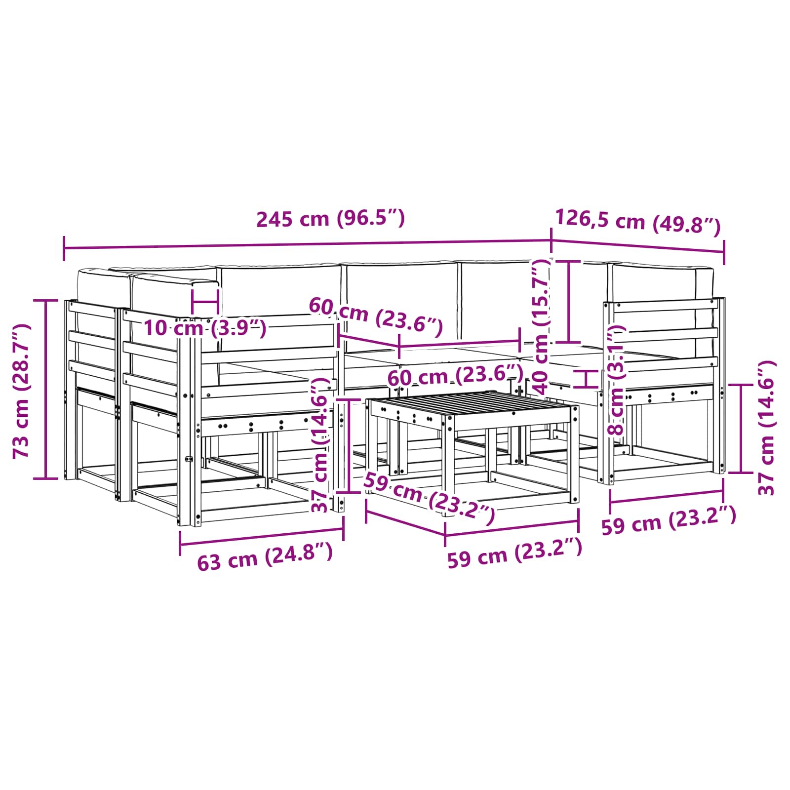 Outdoor-Sofagarnitur 7 stk. Natur und Anthrazit