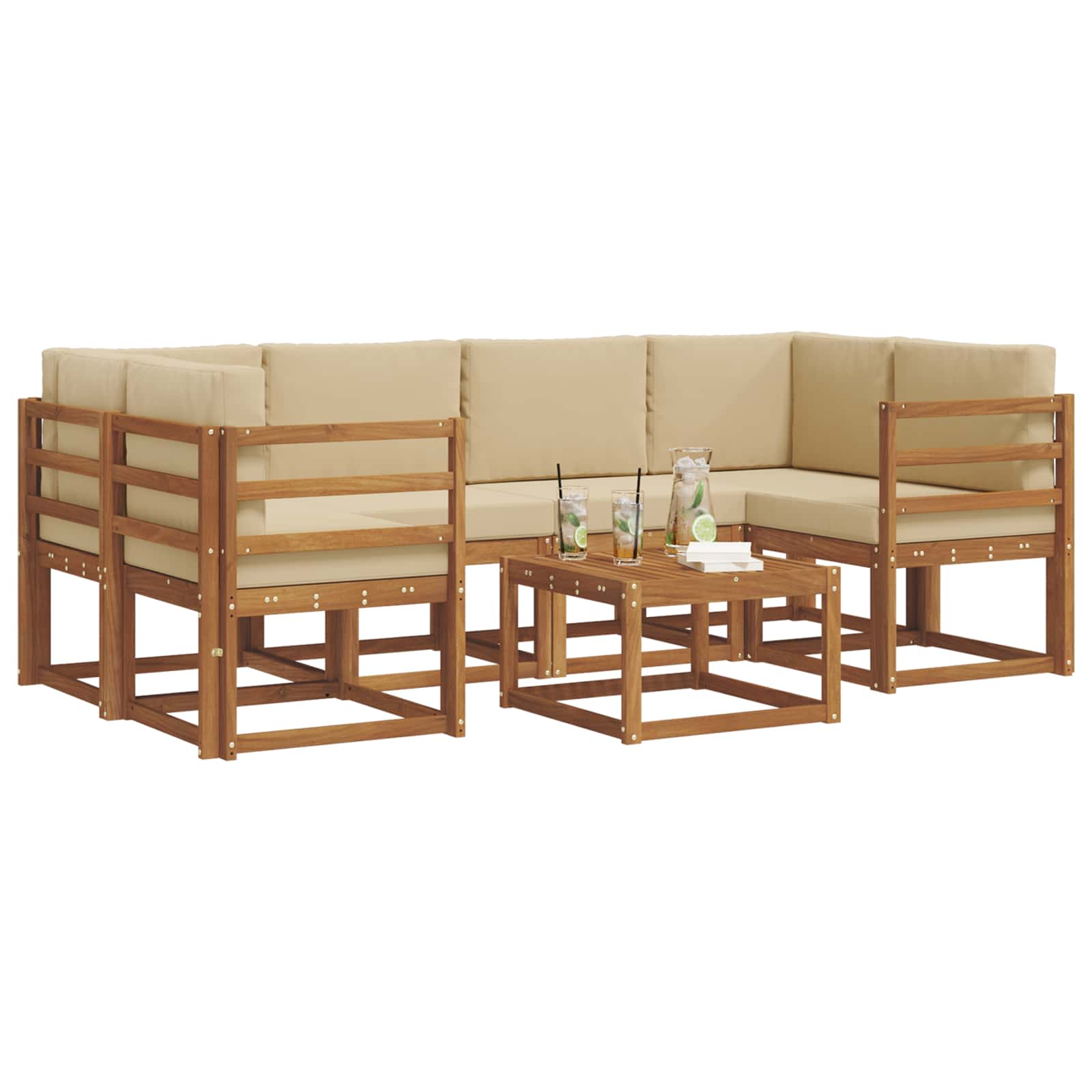 Outdoor-Sofagarnitur mit Kissen 7 pcs Natur und Beige