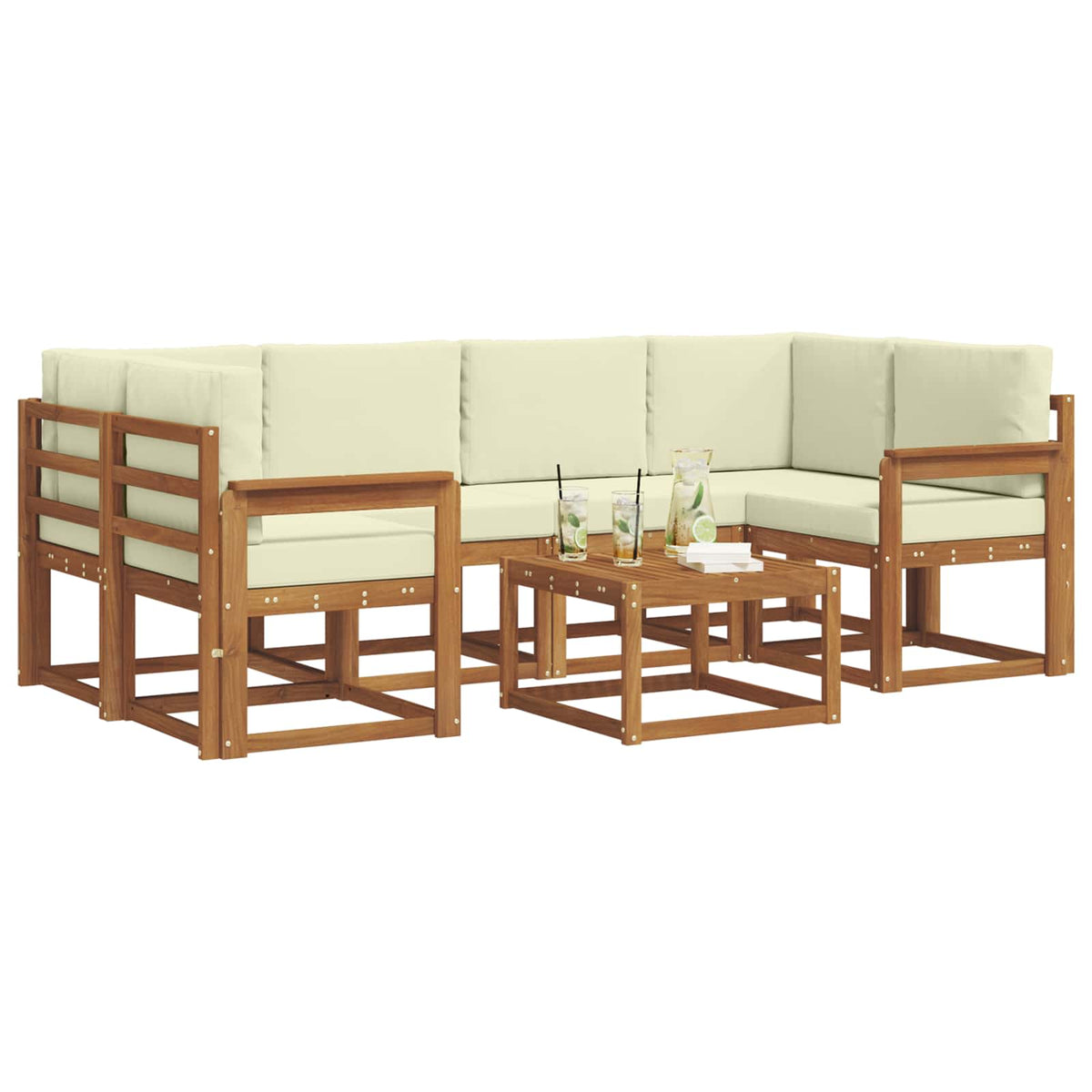 Outdoor-Sofagarnitur 7 stk. Natur und Creme