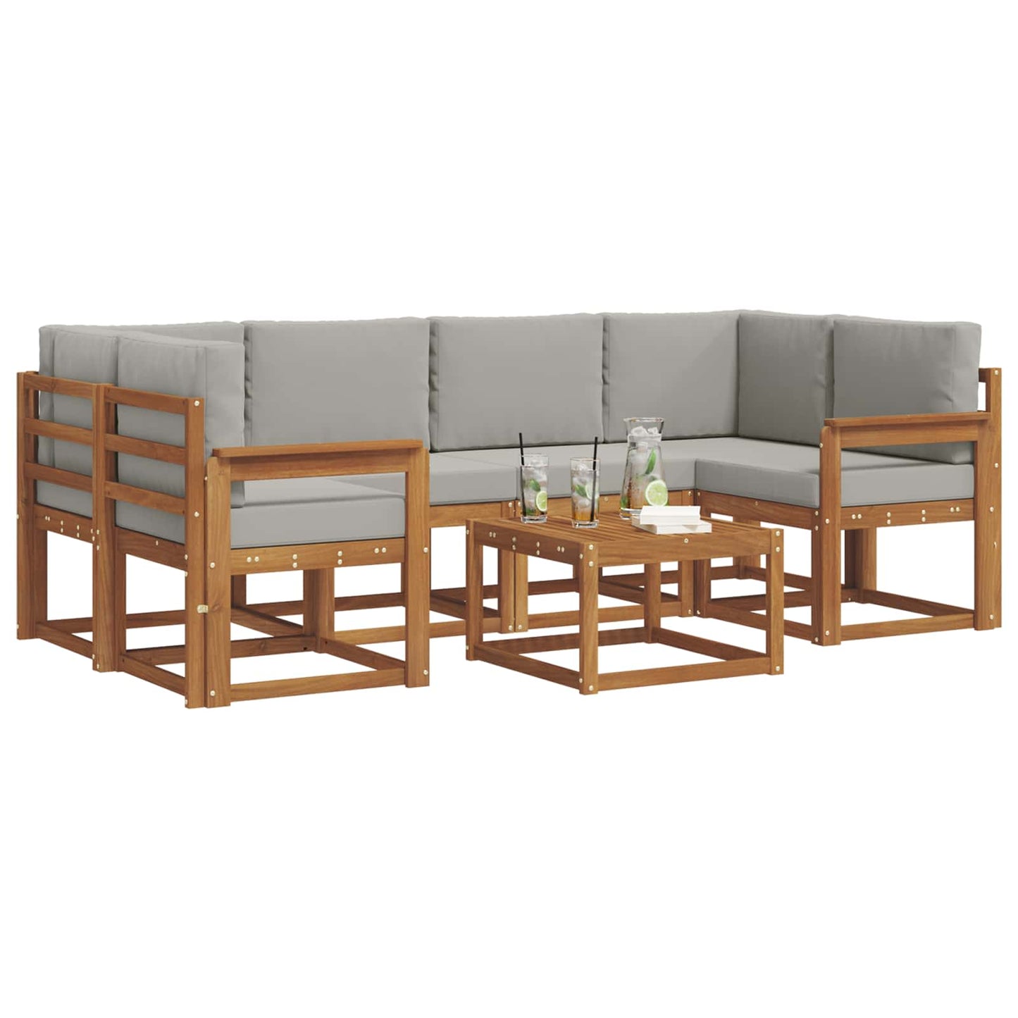 Outdoor-Sofagarnitur mit Kissen 7 pcs Natürlich und Hellgrau