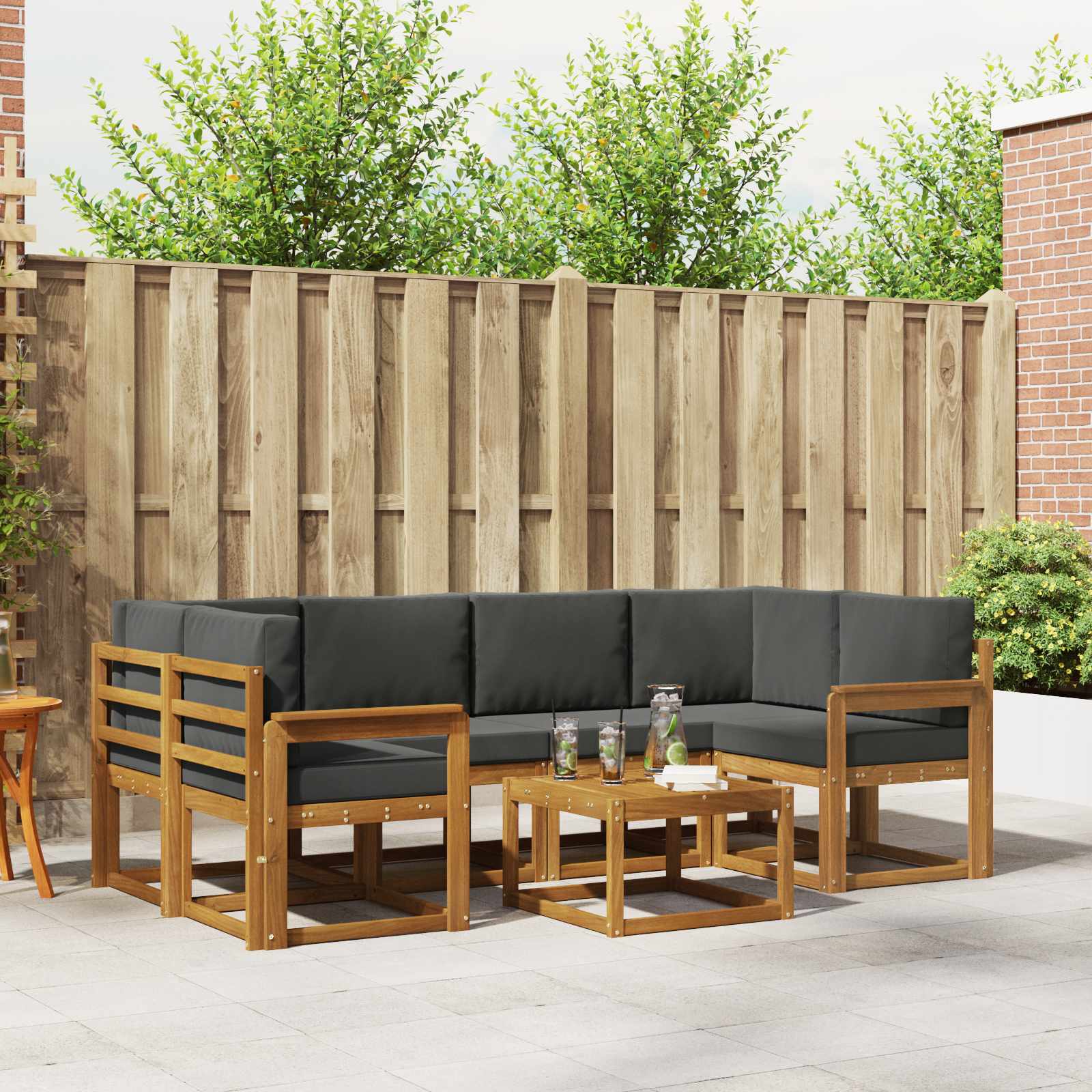 Outdoor-Sofagarnitur 7 stk. Natur und Anthrazit