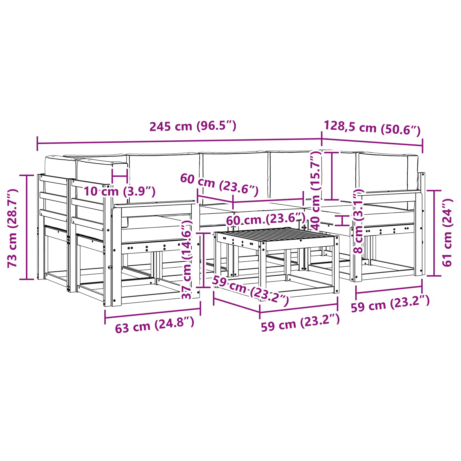 Outdoor-Sofagarnitur 7 stk. Natur und Anthrazit