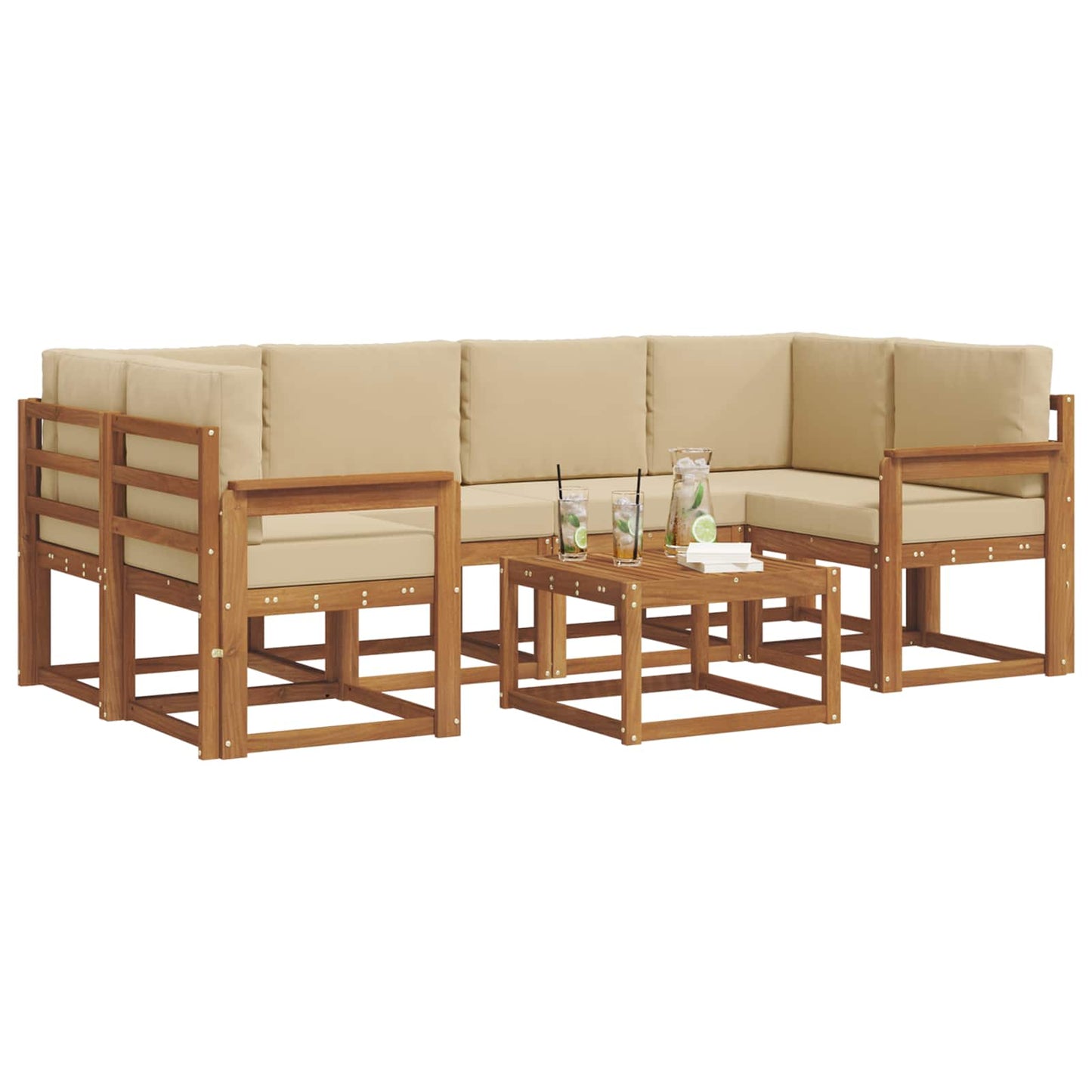 Outdoor-Sofagarnitur mit Kissen 7 pcs Natur und Beige