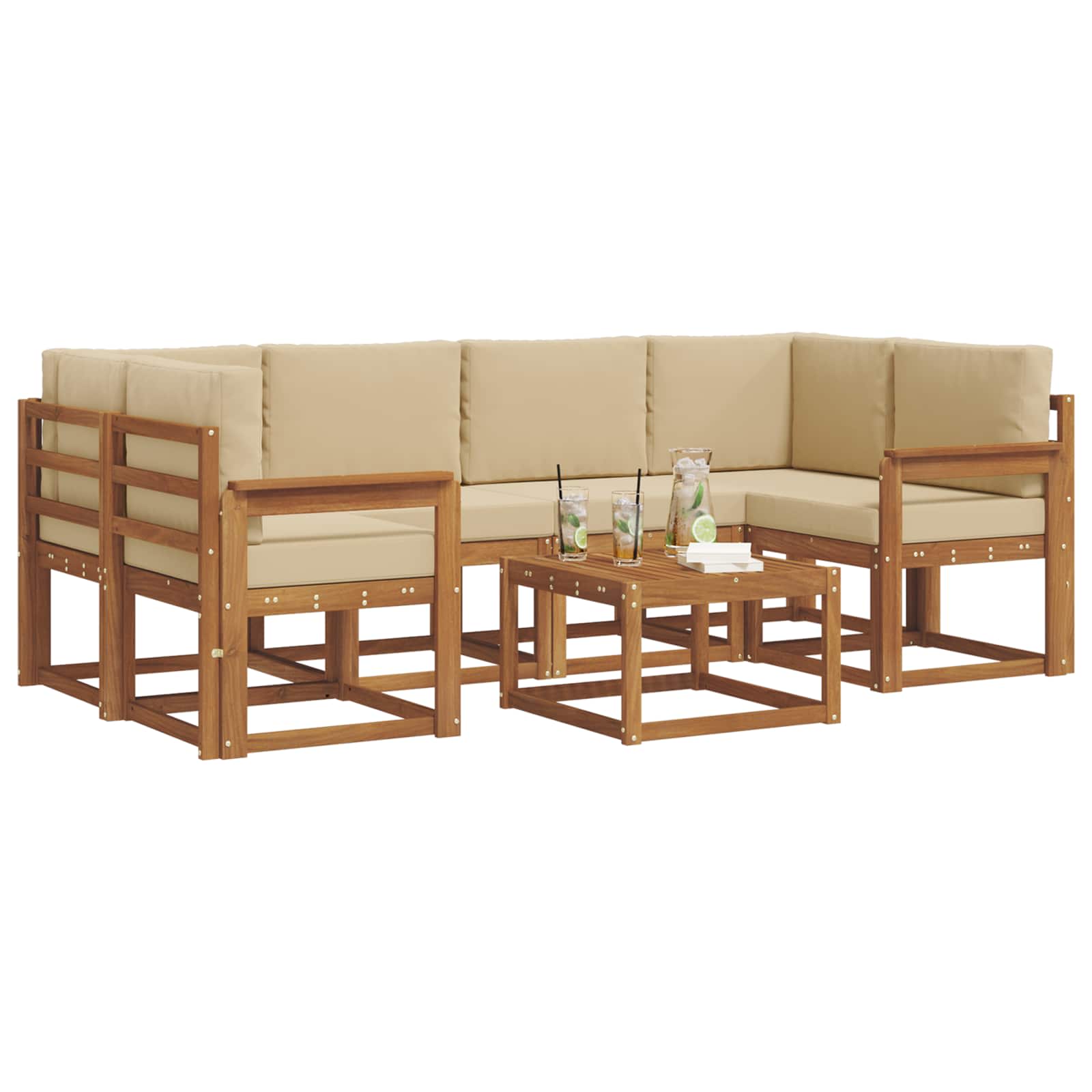 Outdoor-Sofagarnitur mit Kissen 7 pcs Natur und Beige