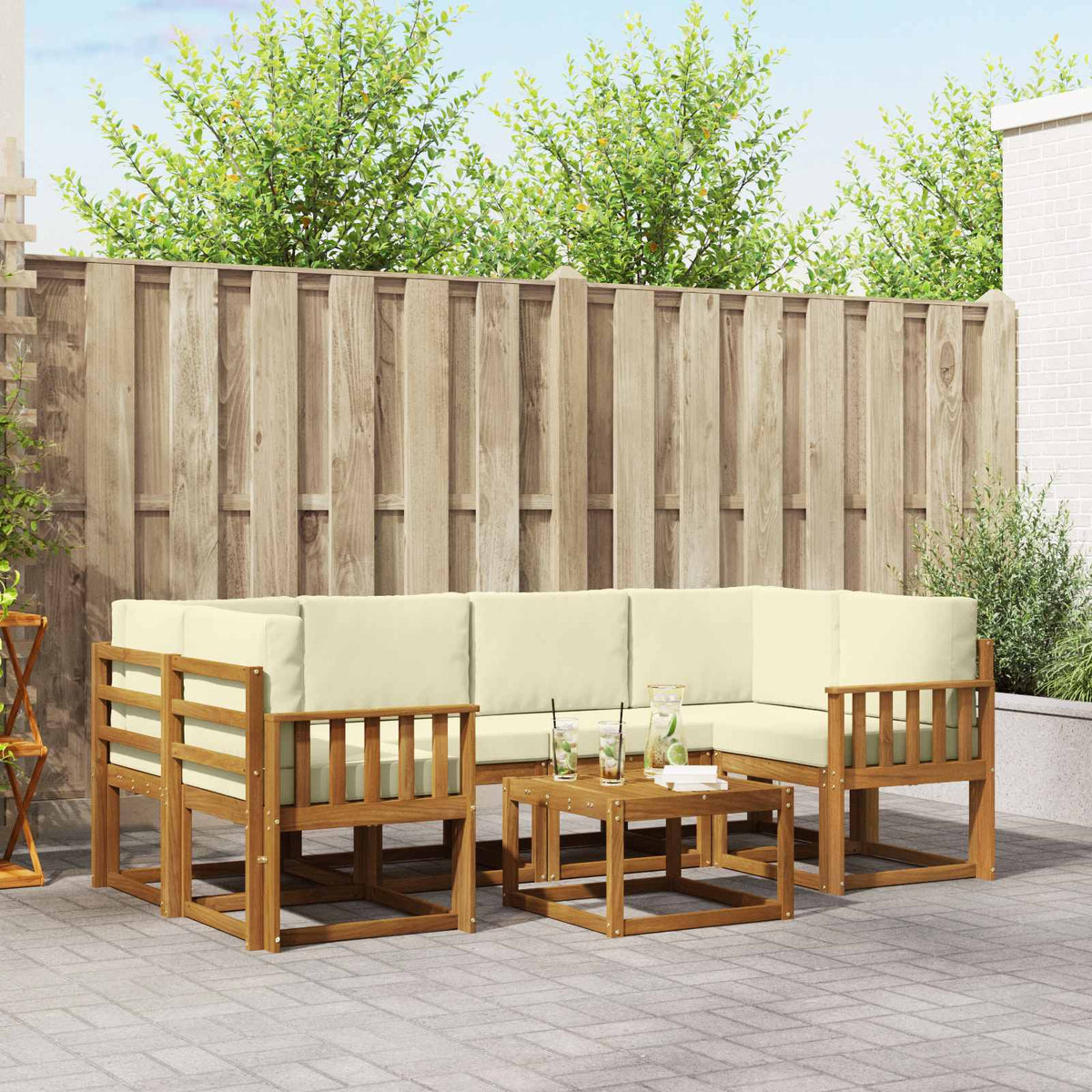 Outdoor-Sofagarnitur 7 stk. Natur und Creme
