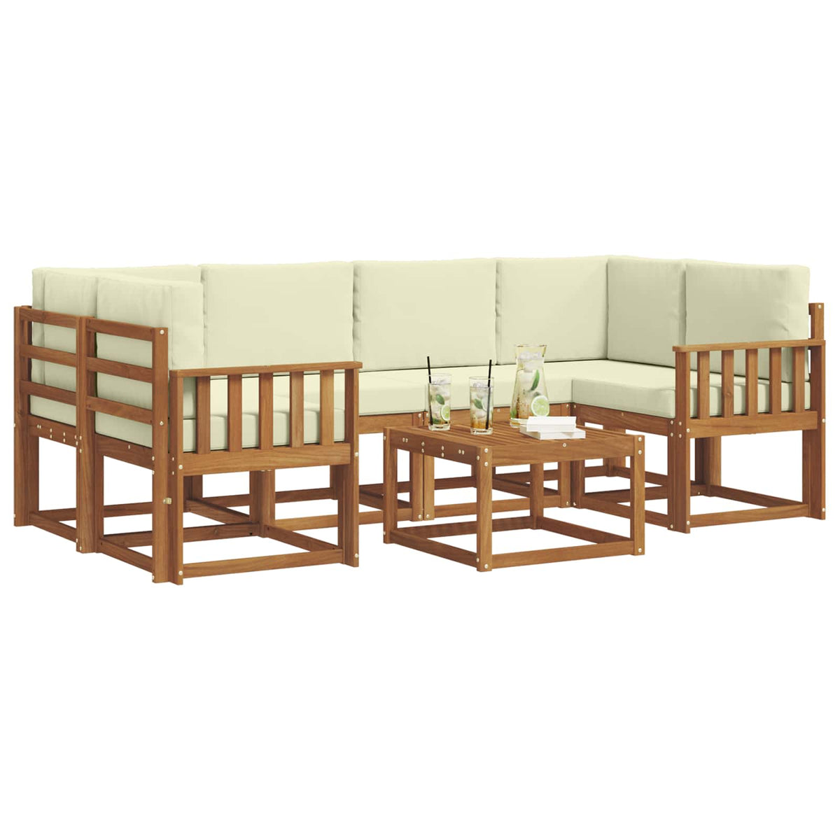 Outdoor-Sofagarnitur 7 stk. Natur und Creme