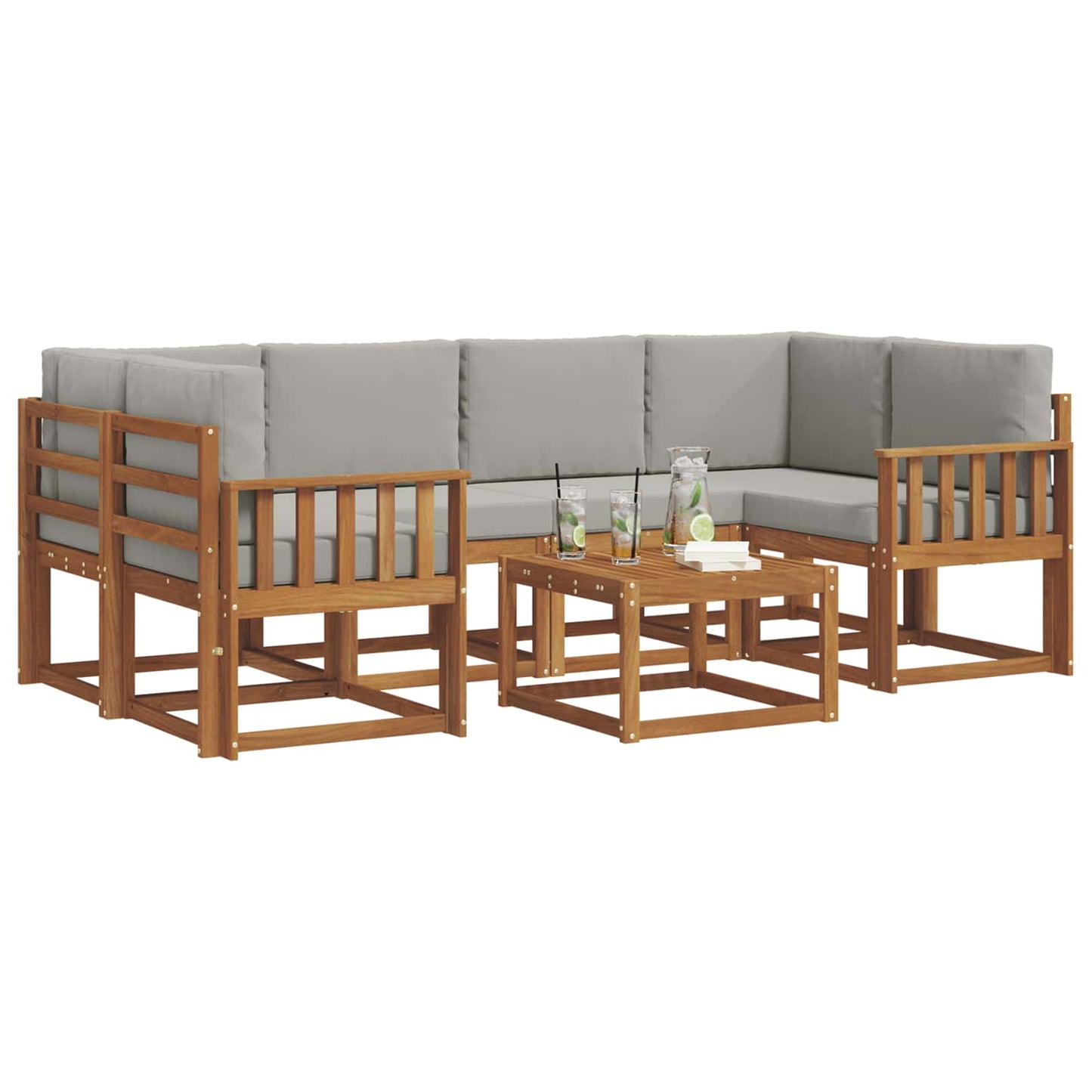 Outdoor-Sofagarnitur mit Kissen 7 pcs Natürlich und Hellgrau