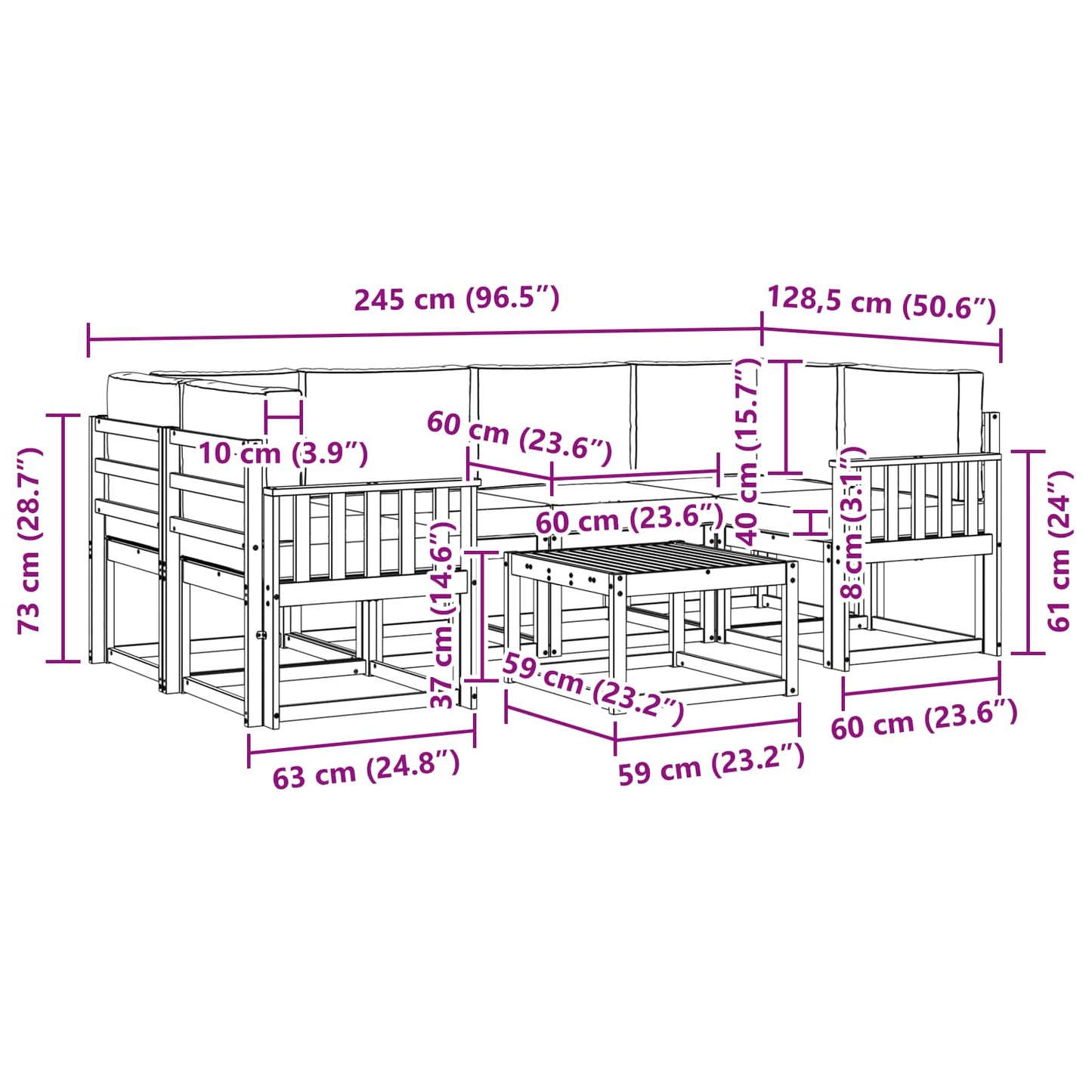 Outdoor-Sofagarnitur mit Kissen 7 pcs Natürlich und Hellgrau