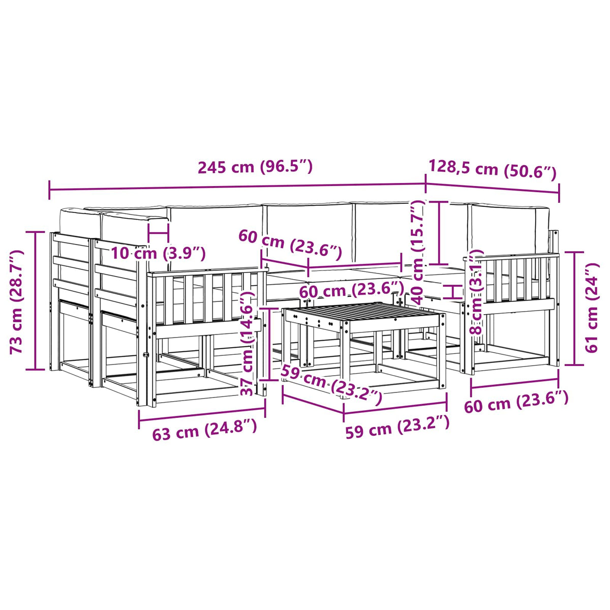 Outdoor-Sofagarnitur 7 stk. Natur und Anthrazit
