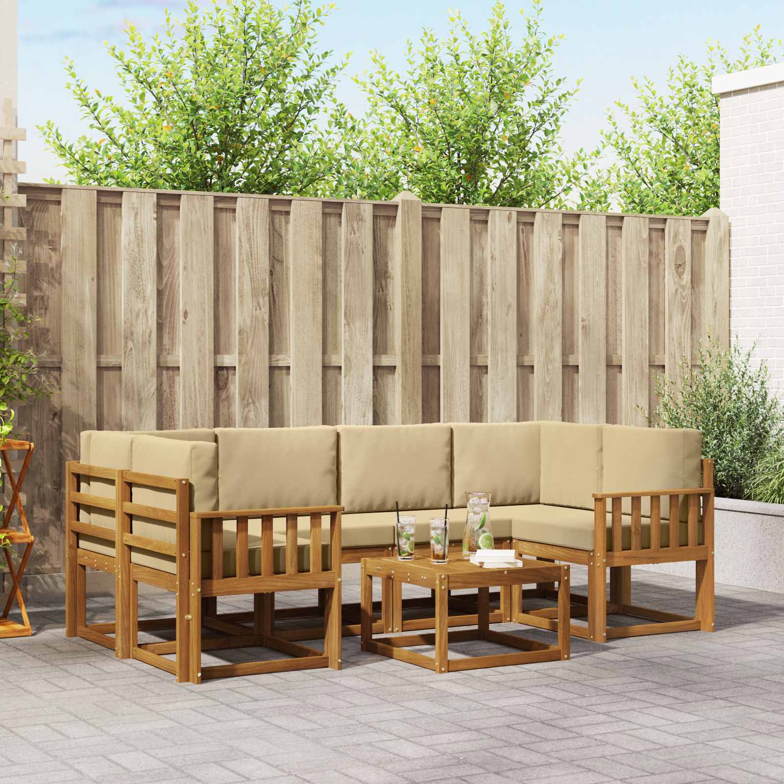 Outdoor-Sofagarnitur mit Kissen 7 pcs Natur und Beige