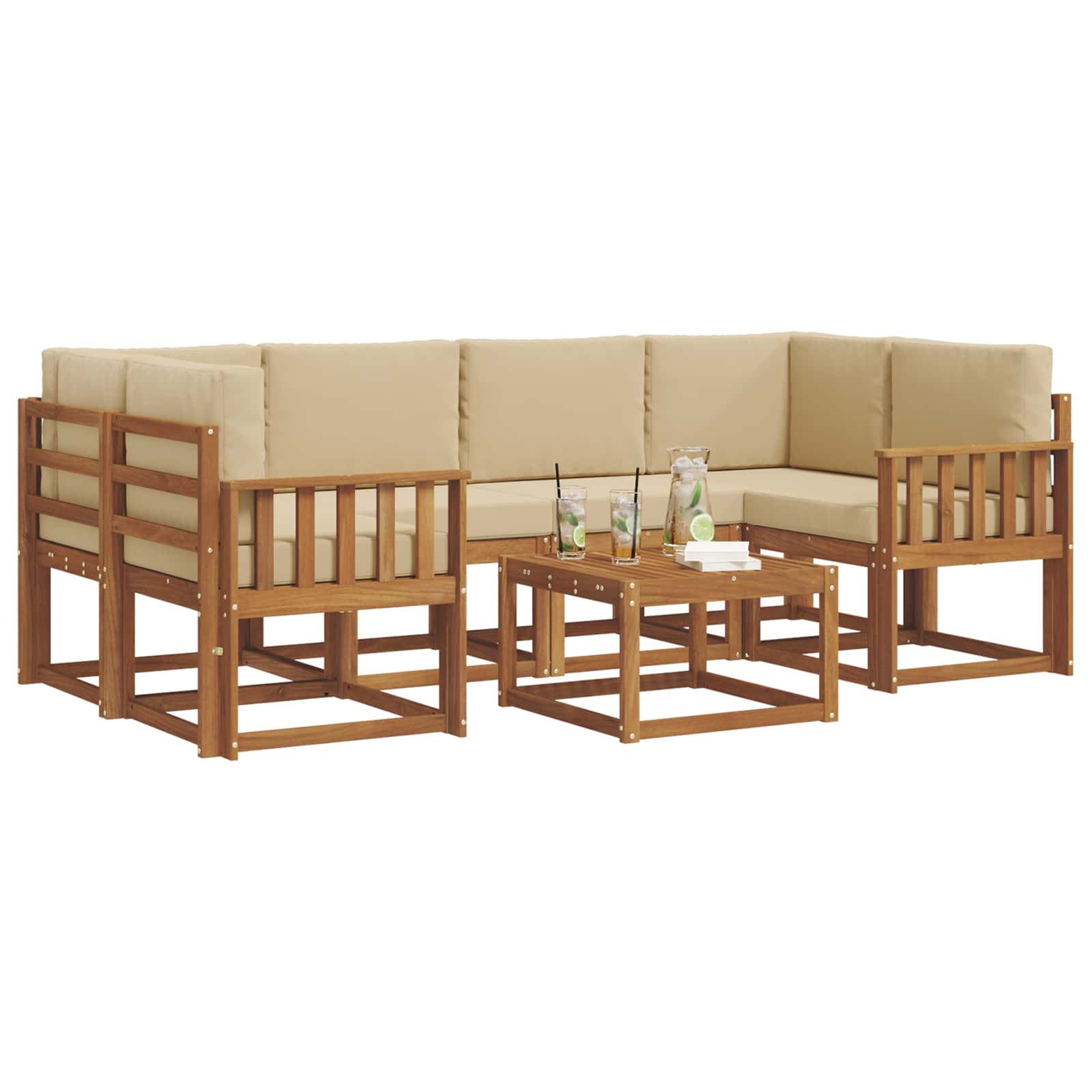 Outdoor-Sofagarnitur mit Kissen 7 pcs Natur und Beige