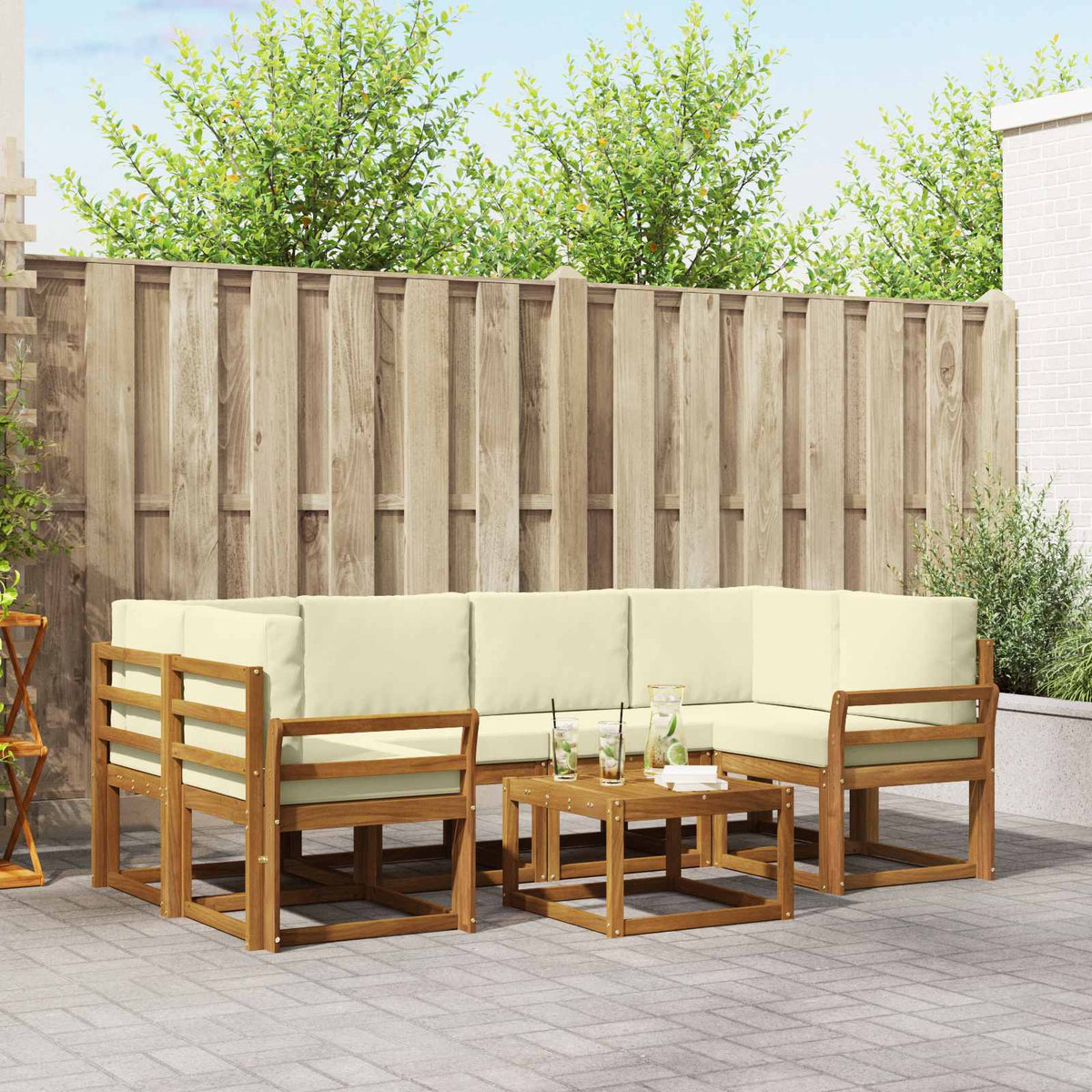 Outdoor-Sofagarnitur 7 stk. Natur und Creme