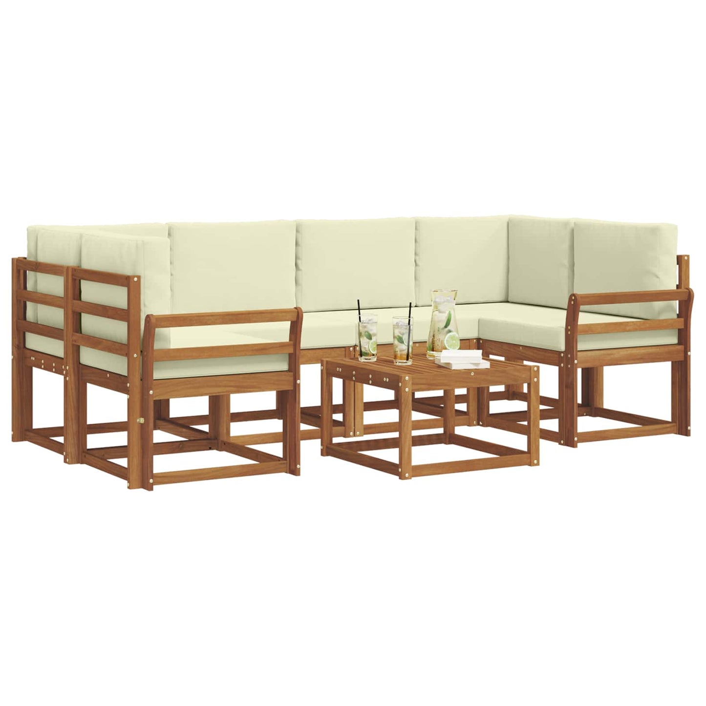 Outdoor-Sofagarnitur mit Kissen 7 pcs Natur und Creme
