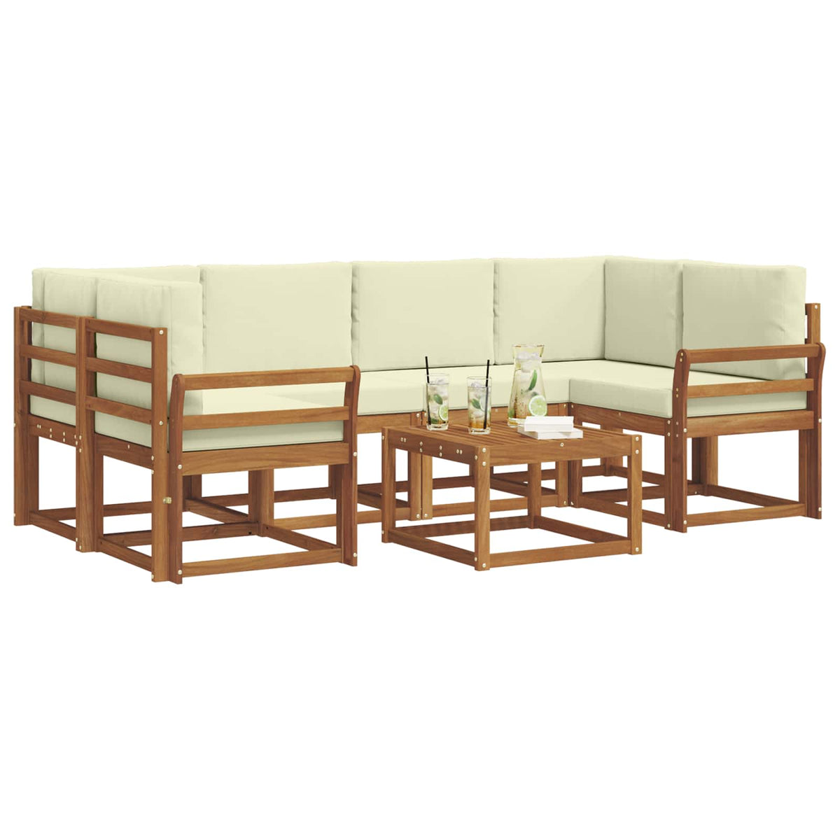 Outdoor-Sofagarnitur 7 stk. Natur und Creme