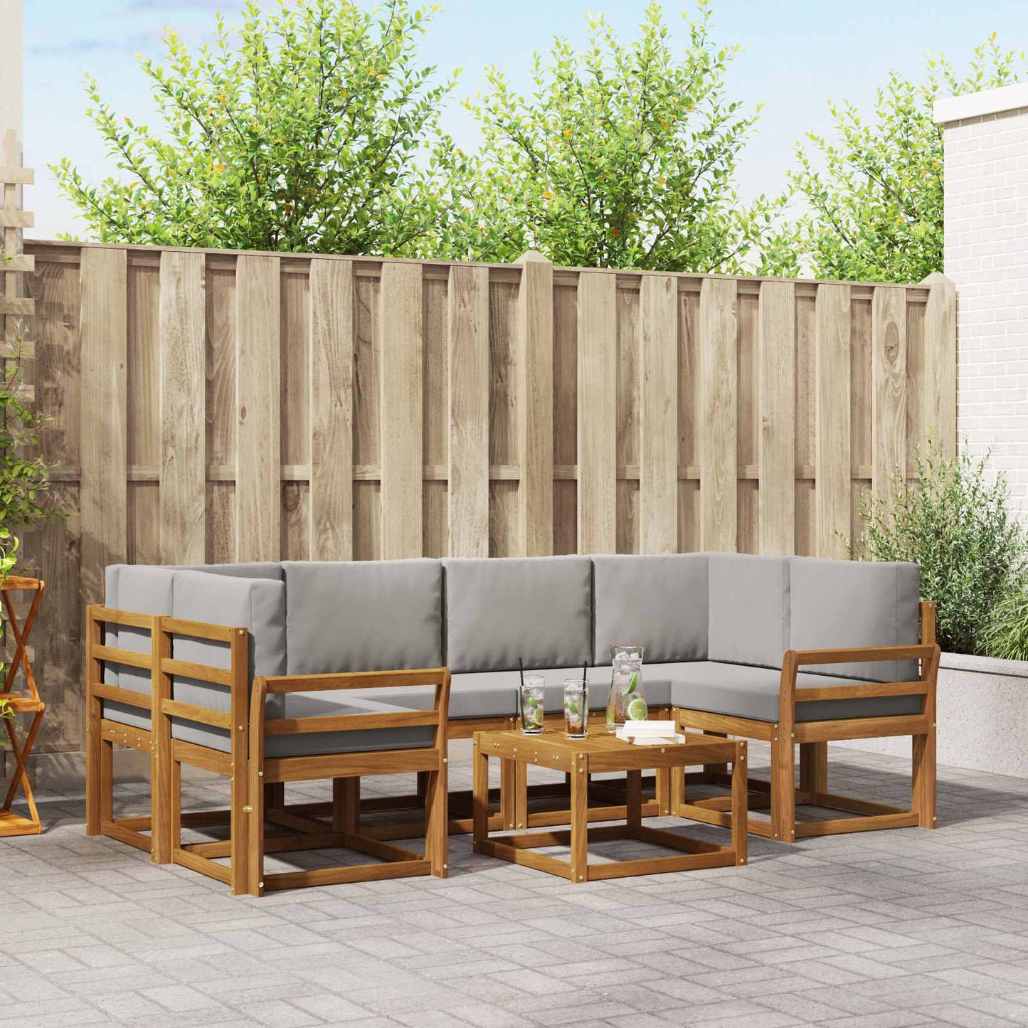 Outdoor-Sofagarnitur mit Kissen 7 pcs Natürlich und Hellgrau
