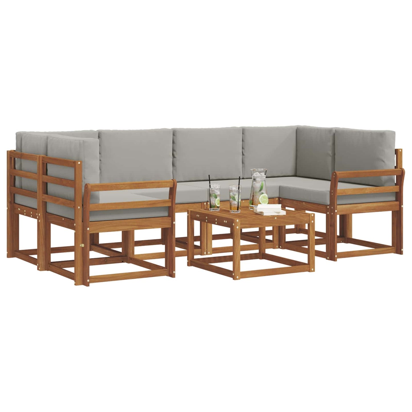 Outdoor-Sofagarnitur mit Kissen 7 pcs Natürlich und Hellgrau