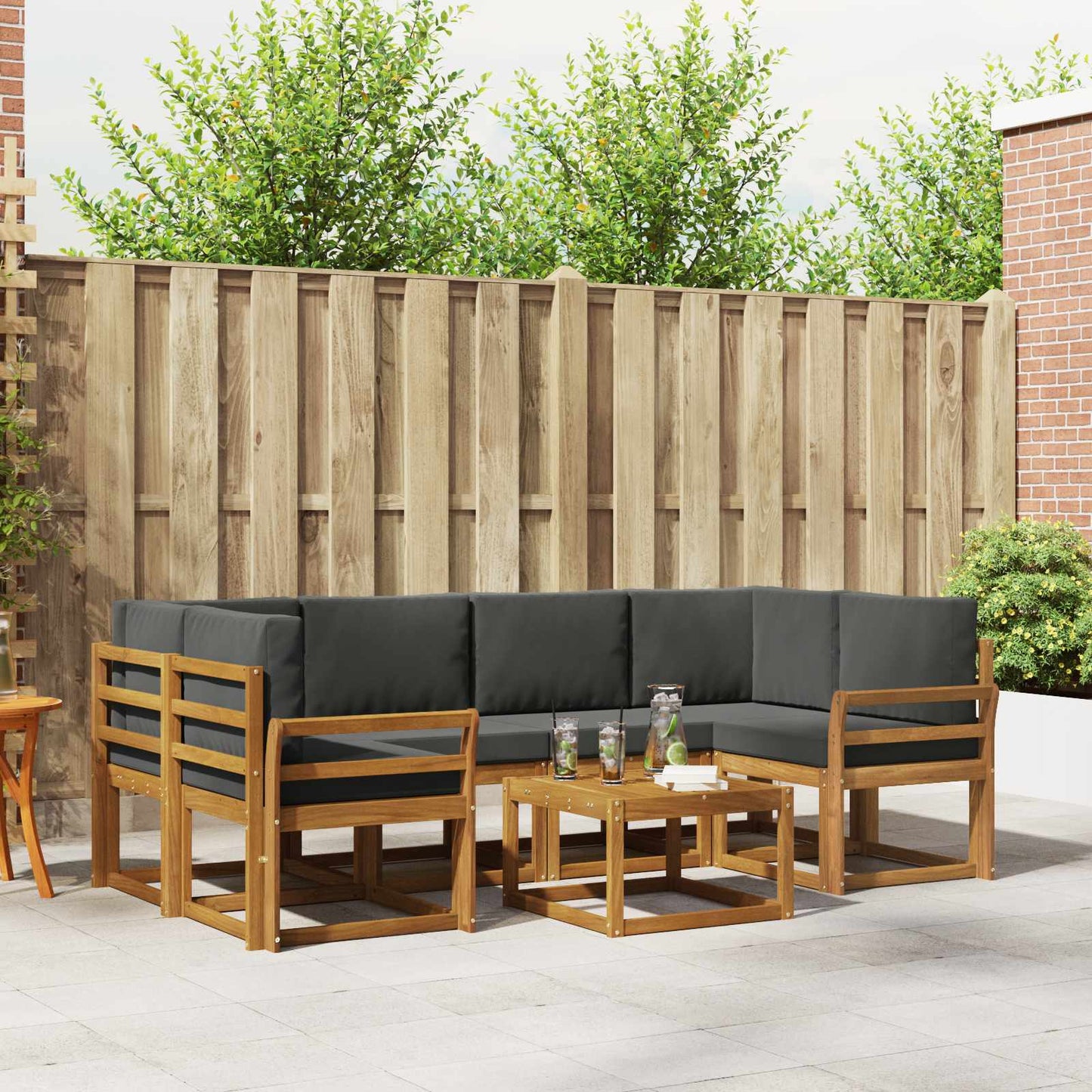 Outdoor-Sofagarnitur 7 stk. Natur und Anthrazit