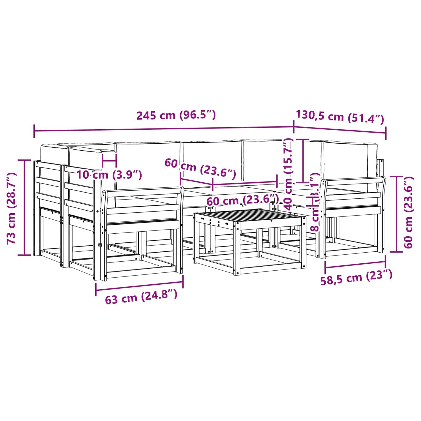 Outdoor-Sofagarnitur 7 stk. Natur und Anthrazit
