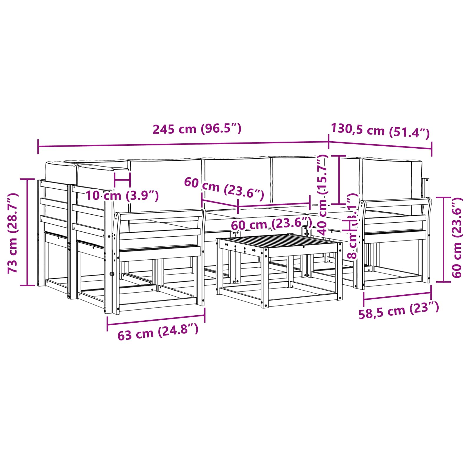 Outdoor-Sofagarnitur 7 stk. Natur und Anthrazit