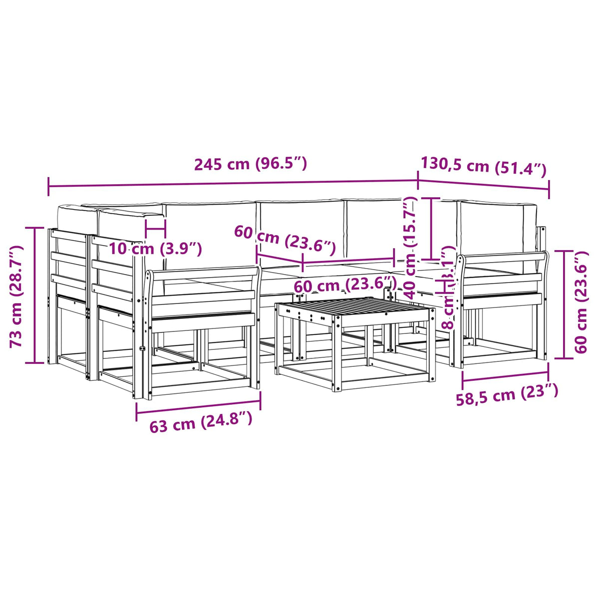Outdoor-Sofagarnitur 7 stk. Natur und Anthrazit