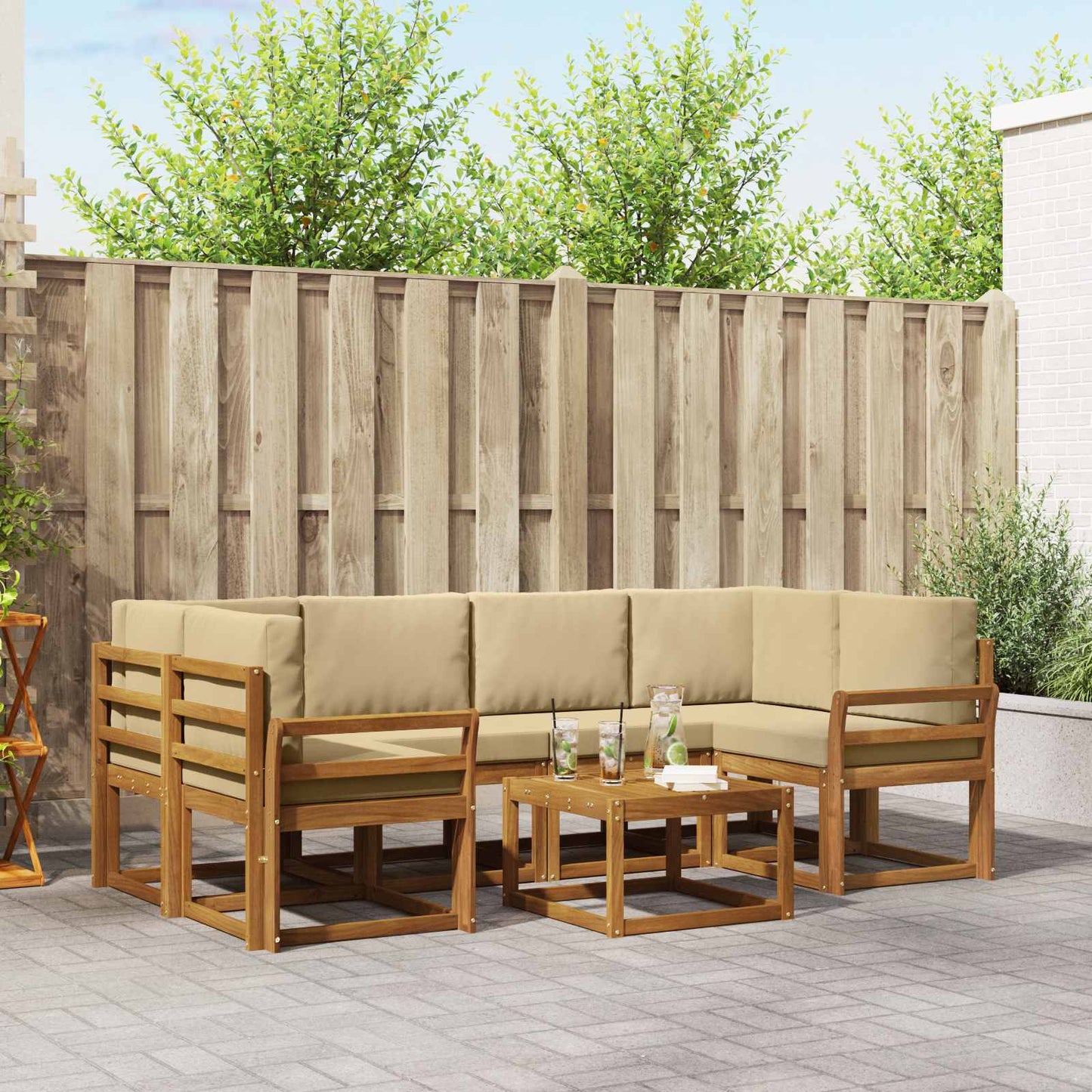 Outdoor-Sofagarnitur mit Kissen 7 pcs Natur und Beige