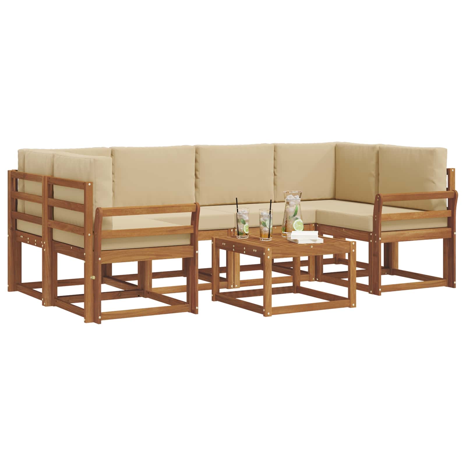 Outdoor-Sofagarnitur mit Kissen 7 pcs Natur und Beige