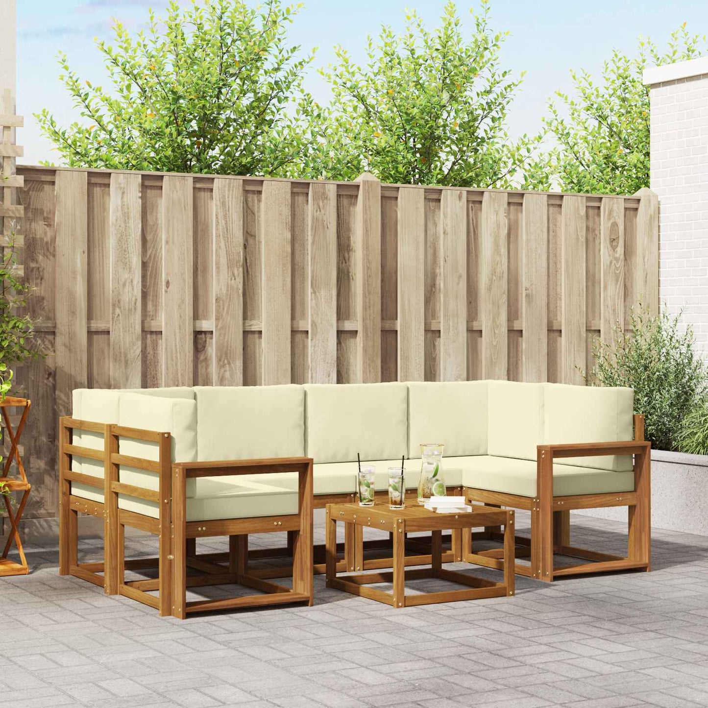 Outdoor-Sofagarnitur 7 stk. Natur und Creme