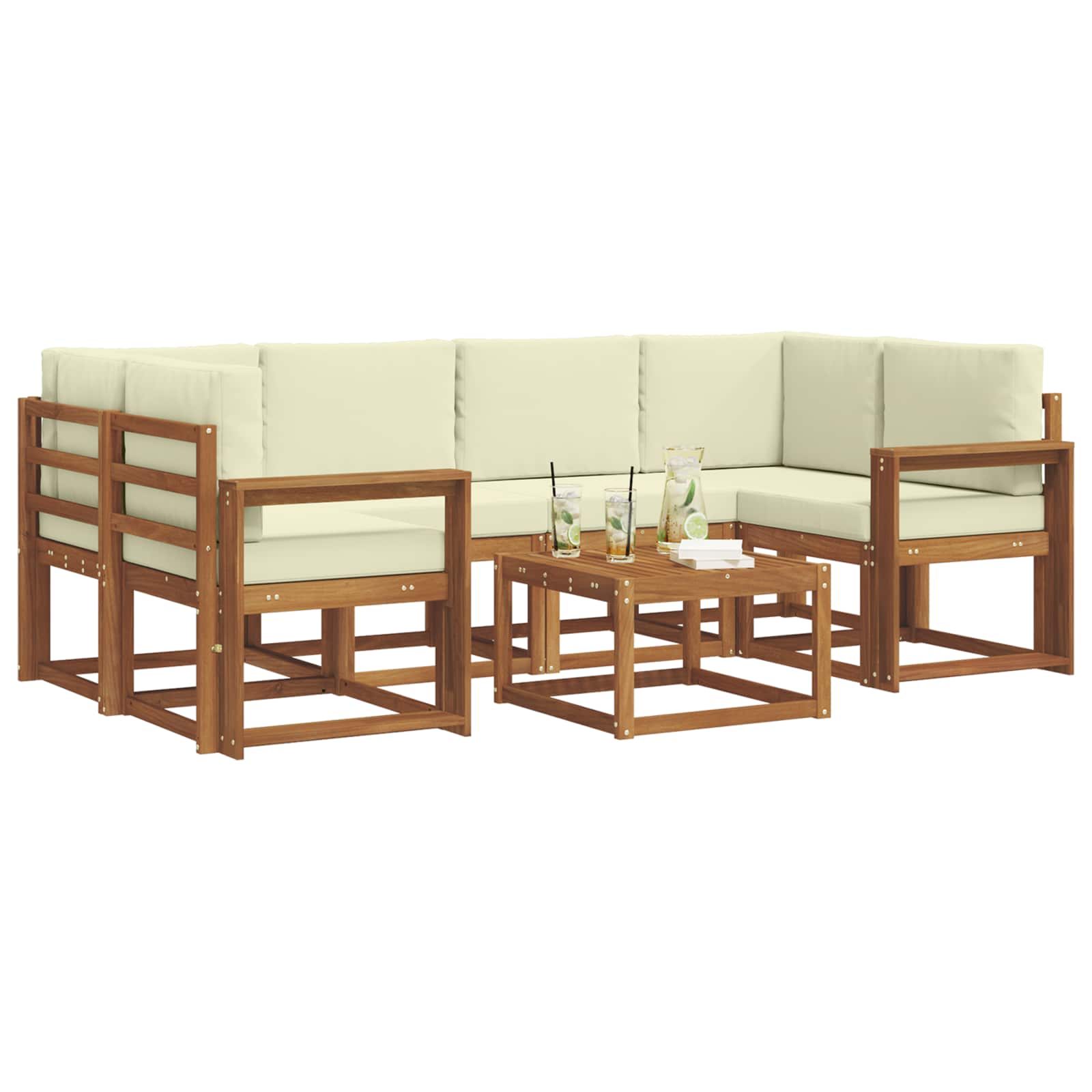 Outdoor-Sofagarnitur 7 stk. Natur und Creme