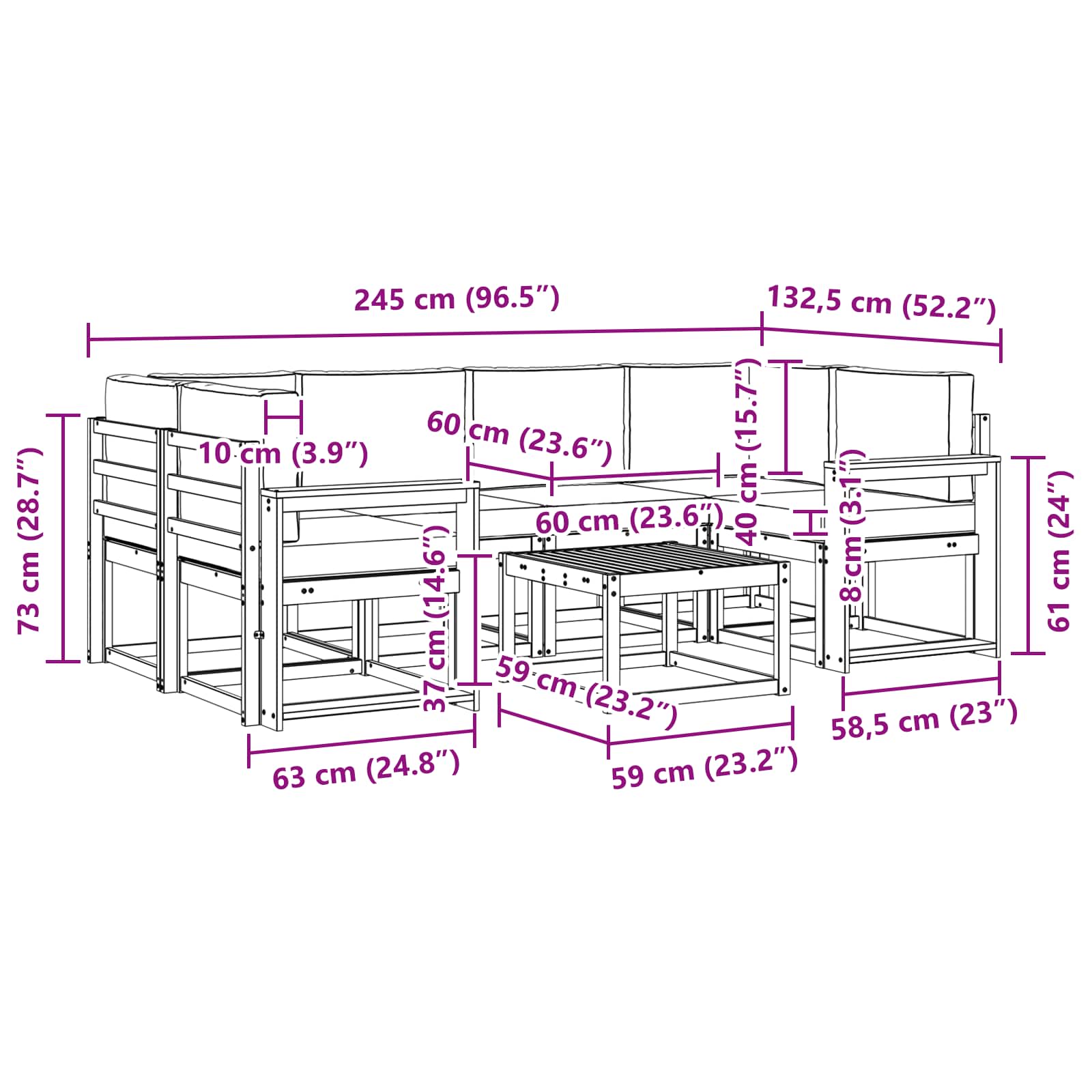 Outdoor-Sofagarnitur 7 stk. Natur und Creme